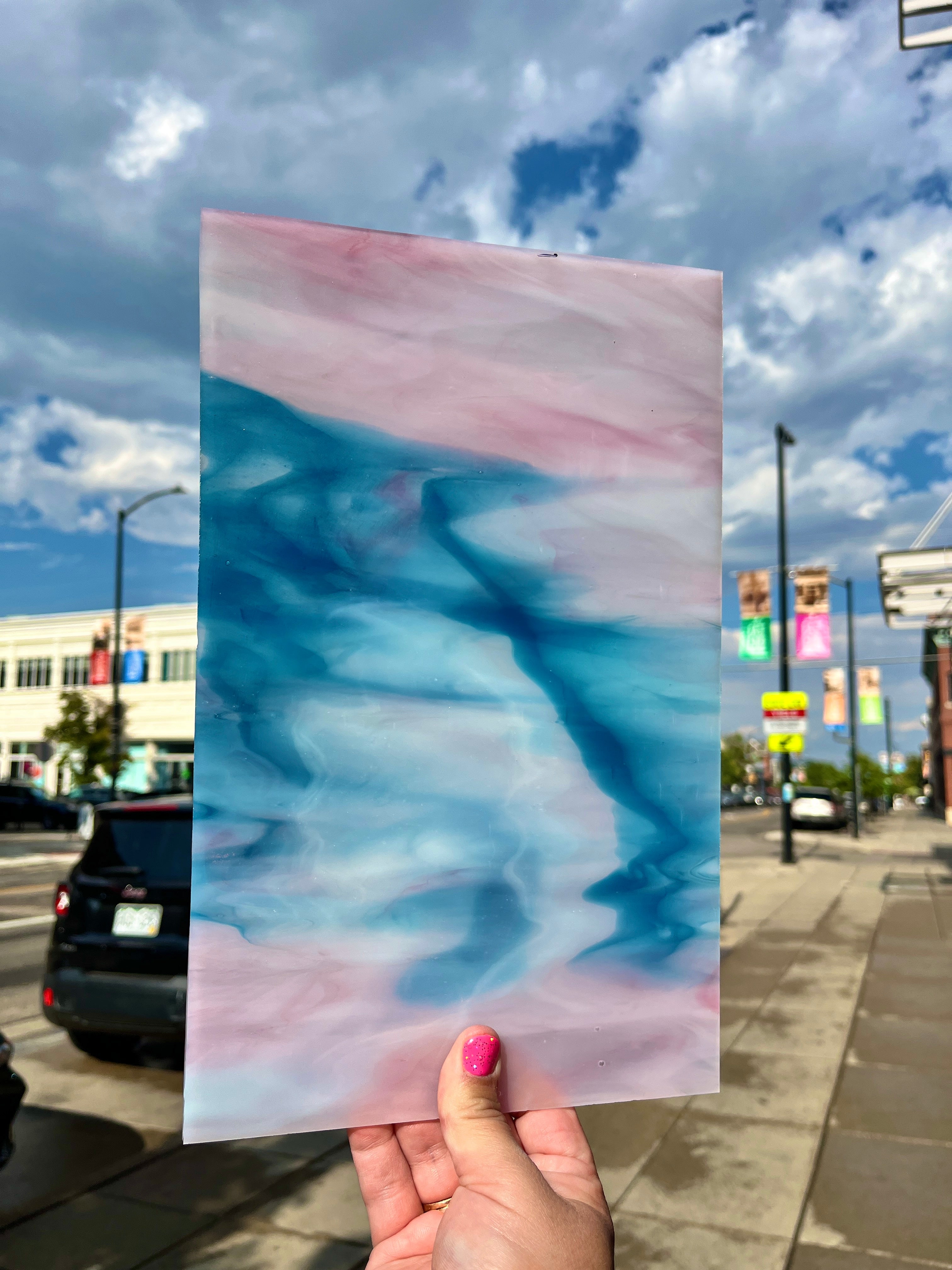 Cotton Candy Swirl - Pink Blue Wispy Transparent Kokomo Sheet Glass Colorado Glassworks A