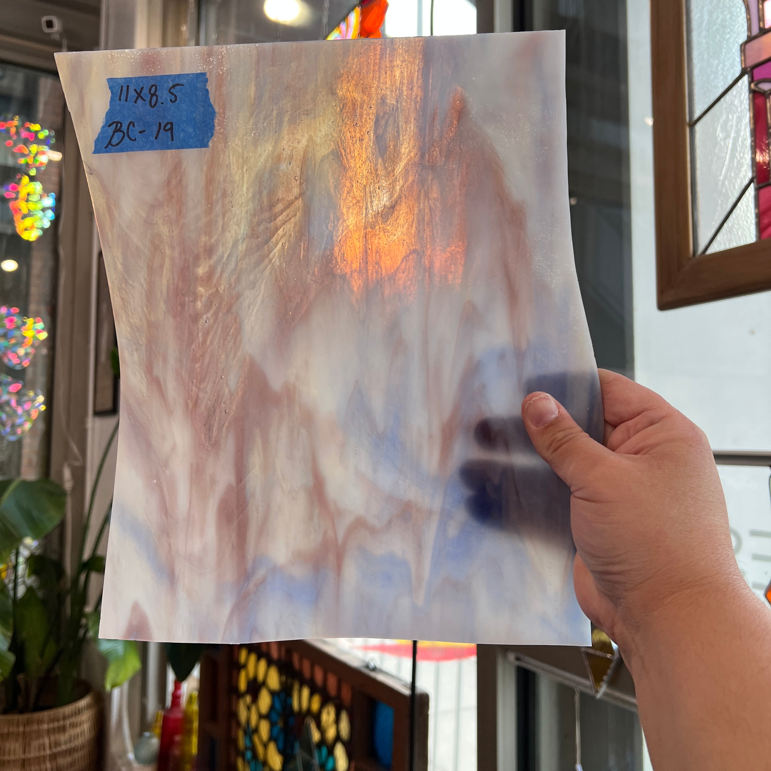 Blue Purple White Wispy Kokomo Sheet Glass Colorado Glassworks 11x8.5in (KO-43563565)