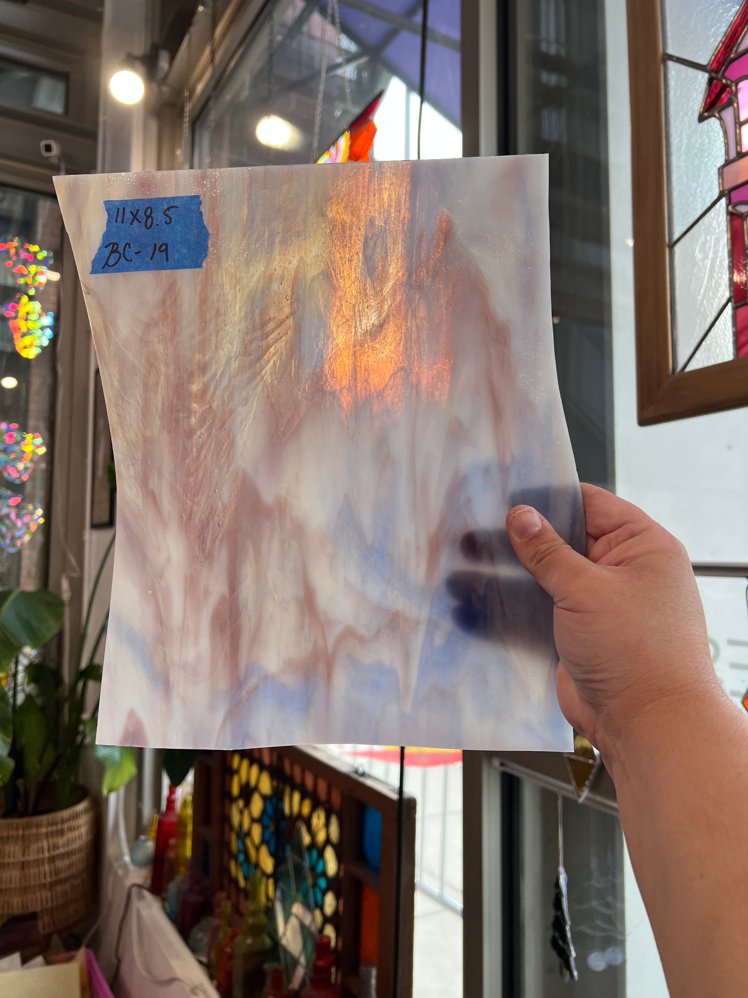 Blue Purple White Wispy Kokomo Sheet Glass Colorado Glassworks 11x8.5in (KO-43563565)