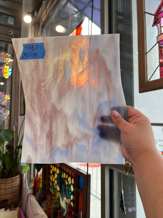 Blue Purple White Wispy Kokomo Sheet Glass Colorado Glassworks 11x8.5in (KO-43563565)