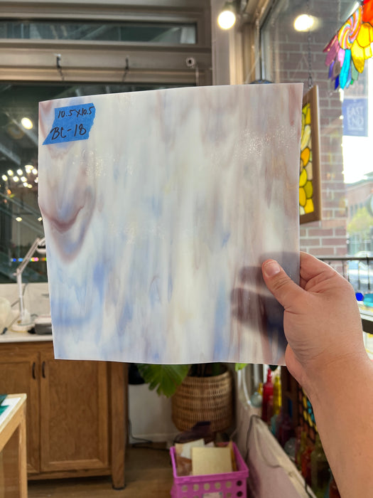 Blue Purple White Wispy Kokomo Sheet Glass Colorado Glassworks
