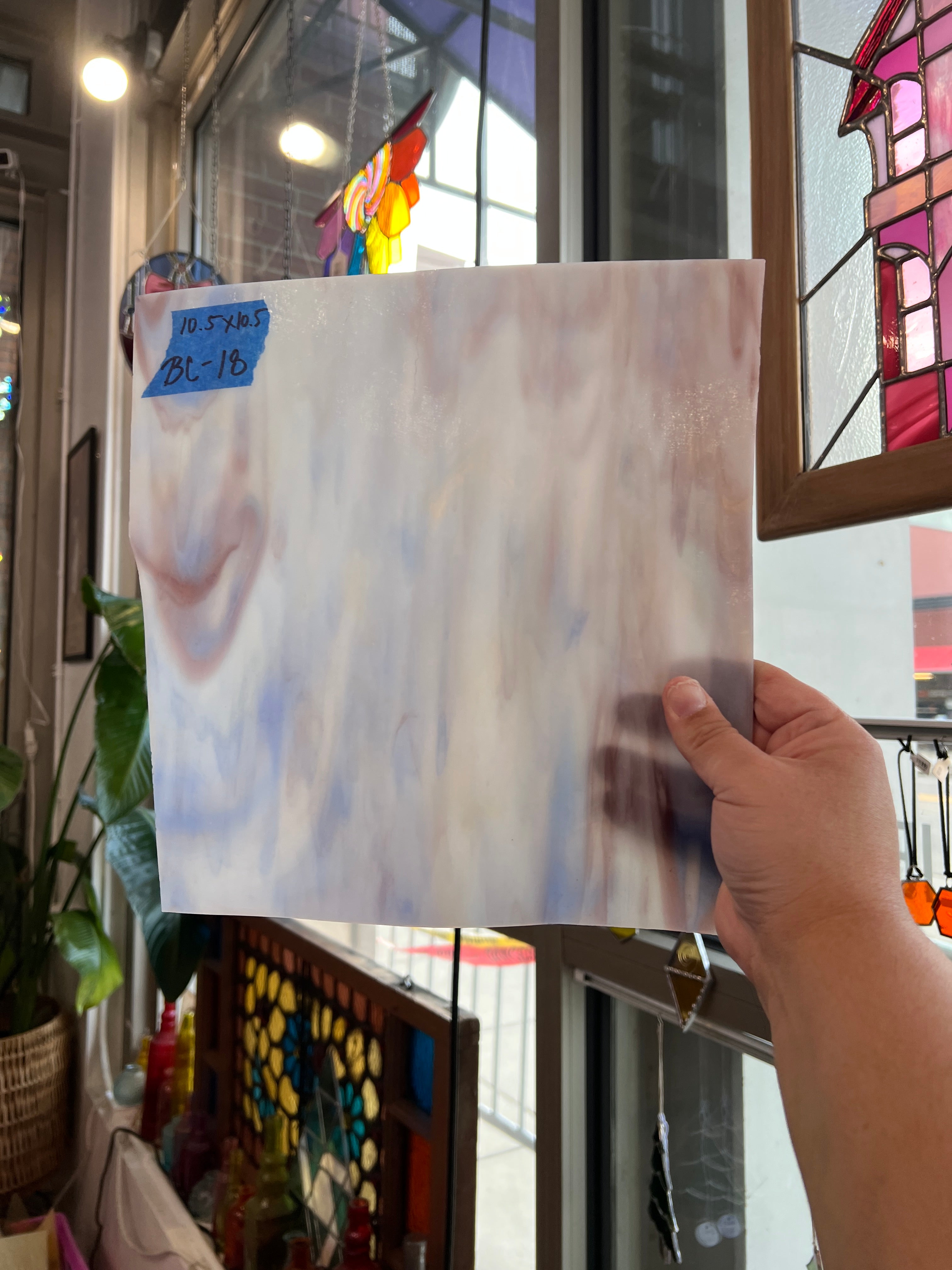 Blue Purple White Wispy Kokomo Sheet Glass Colorado Glassworks 10.5x10.5in (KO-43530797)