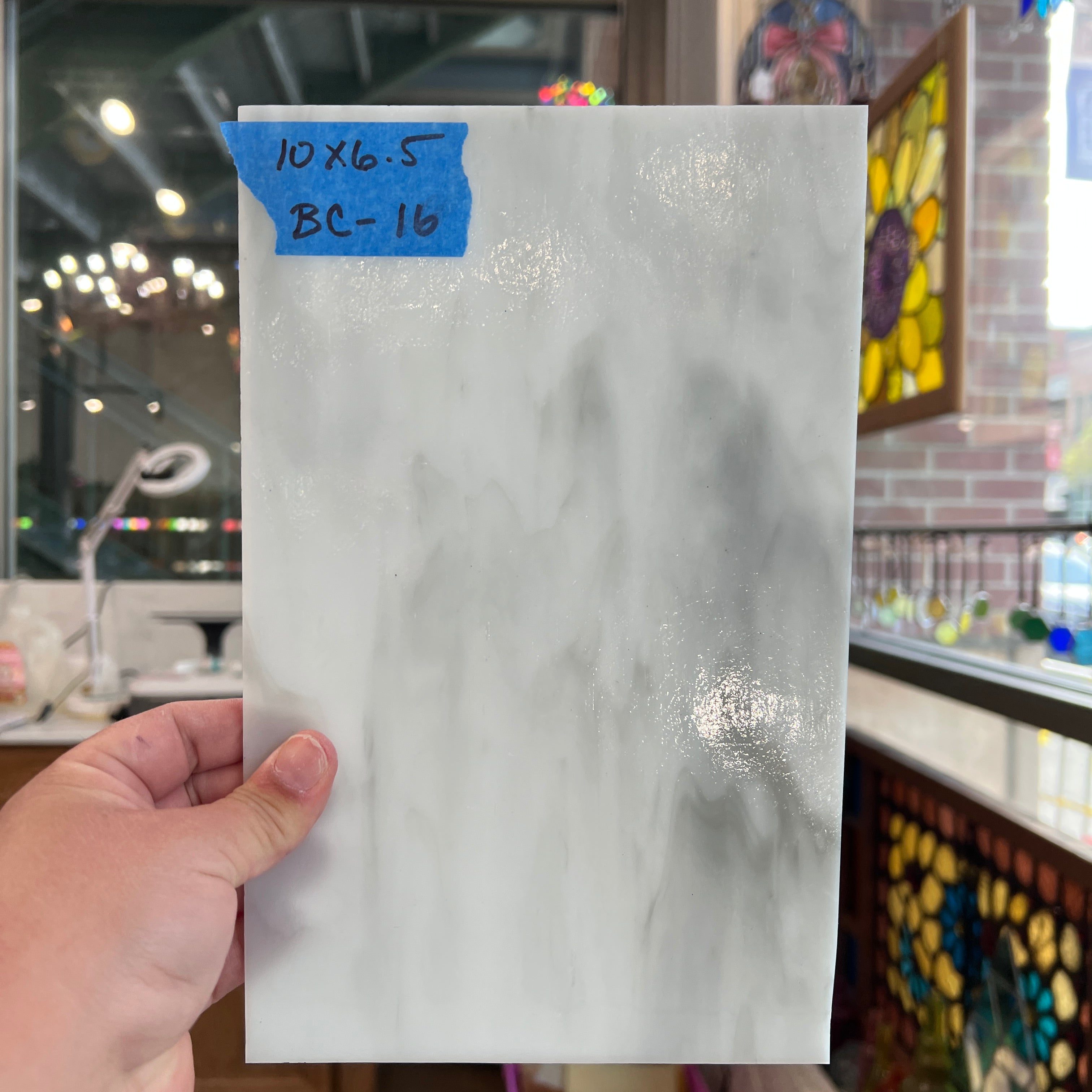 White and Grey Wispy Kokomo Sheet Glass Colorado Glass Works