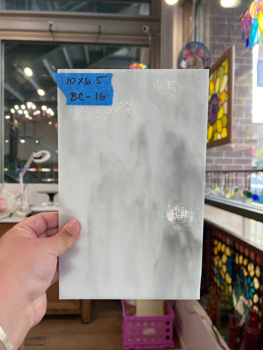 White and Grey Wispy Kokomo Sheet Glass Colorado Glass Works