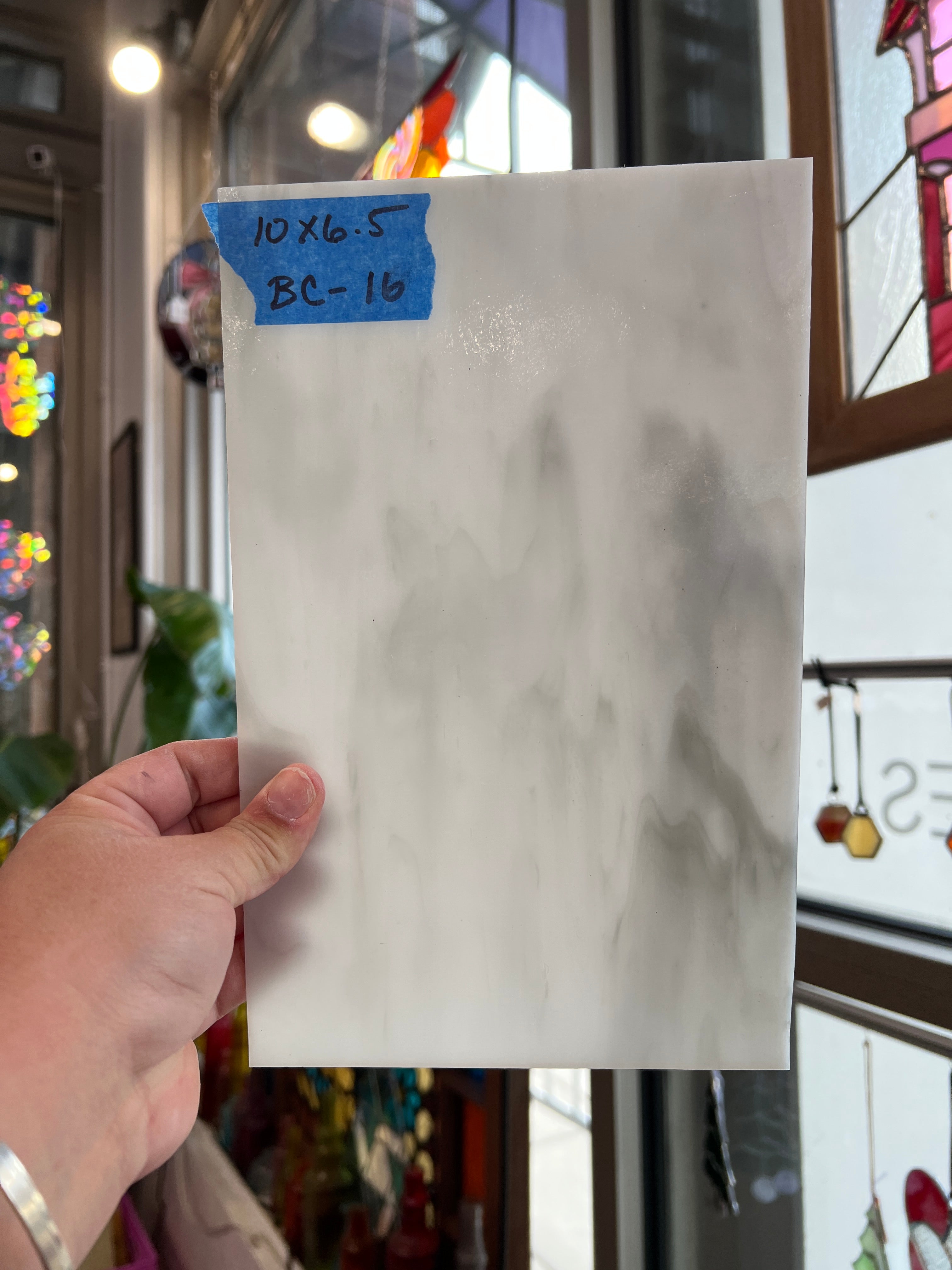 White and Grey Wispy Kokomo Sheet Glass Colorado Glass Works 10x6.5 (KO-75471661)