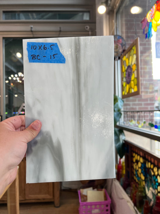 White and Grey Wispy Kokomo Sheet Glass Colorado Glass Works