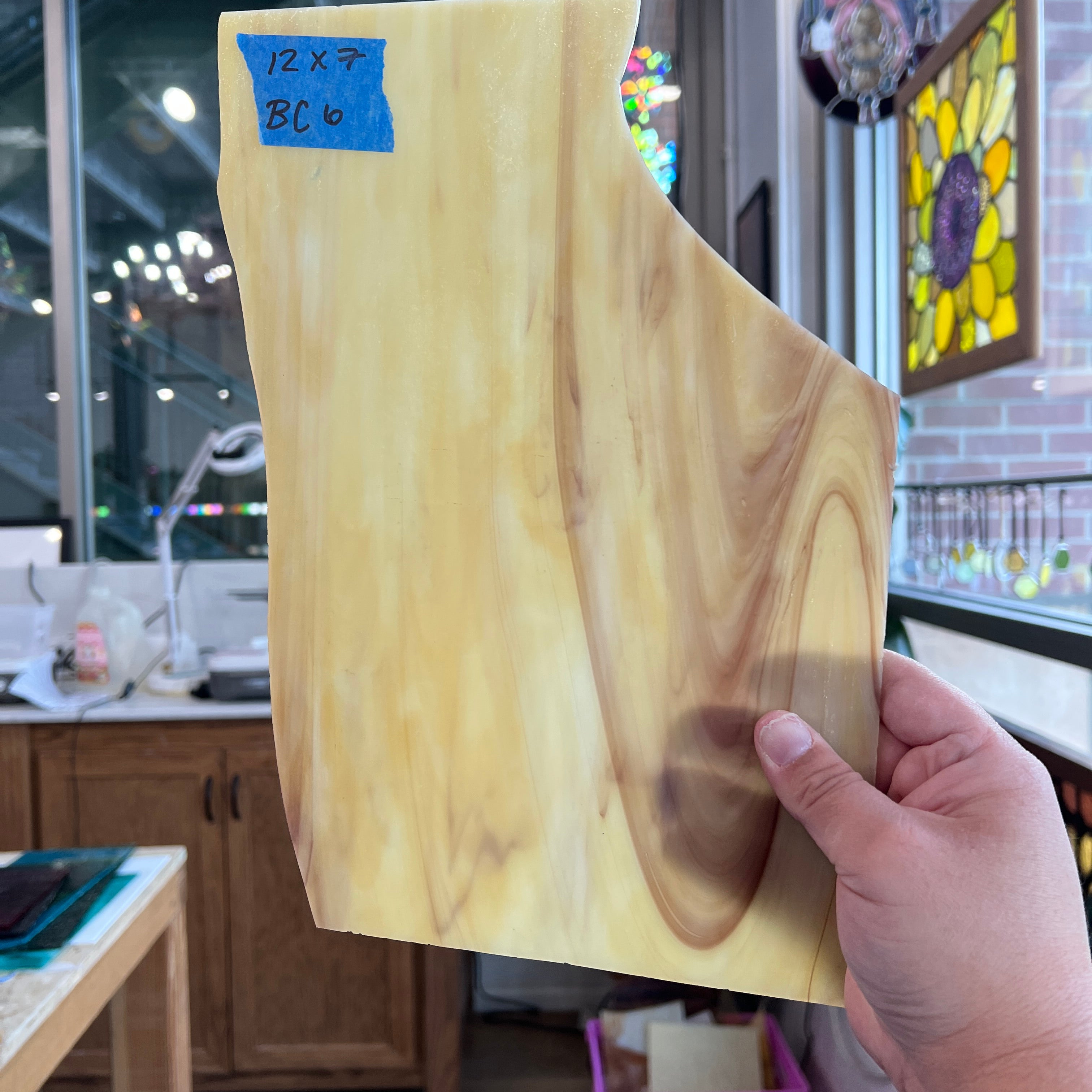 Cream with Brown Wispy Sheet Glass Kokomo