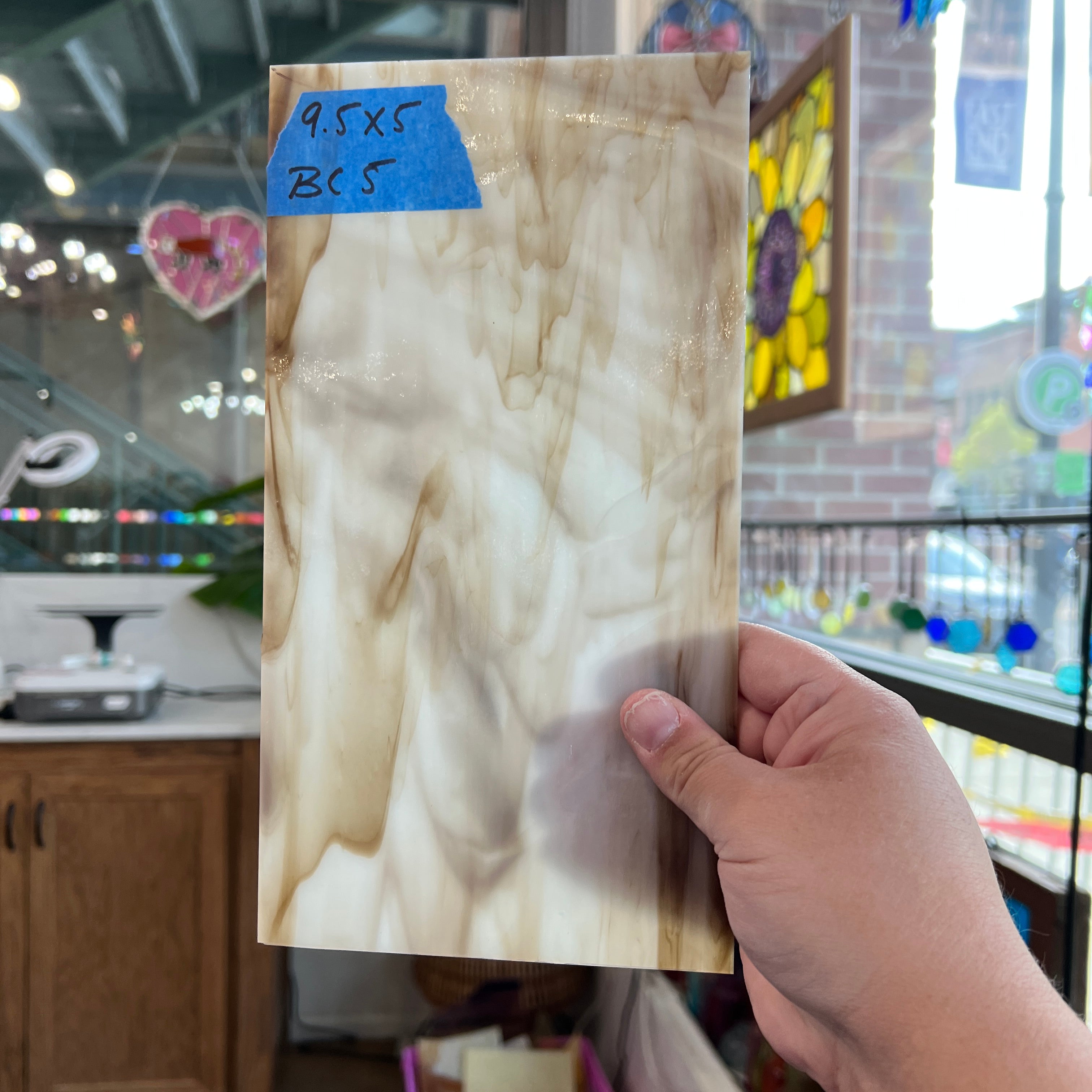 White and Brown Wispy Kokomo Sheet Glass Colorado Glassworks BC05 (9.5x5)