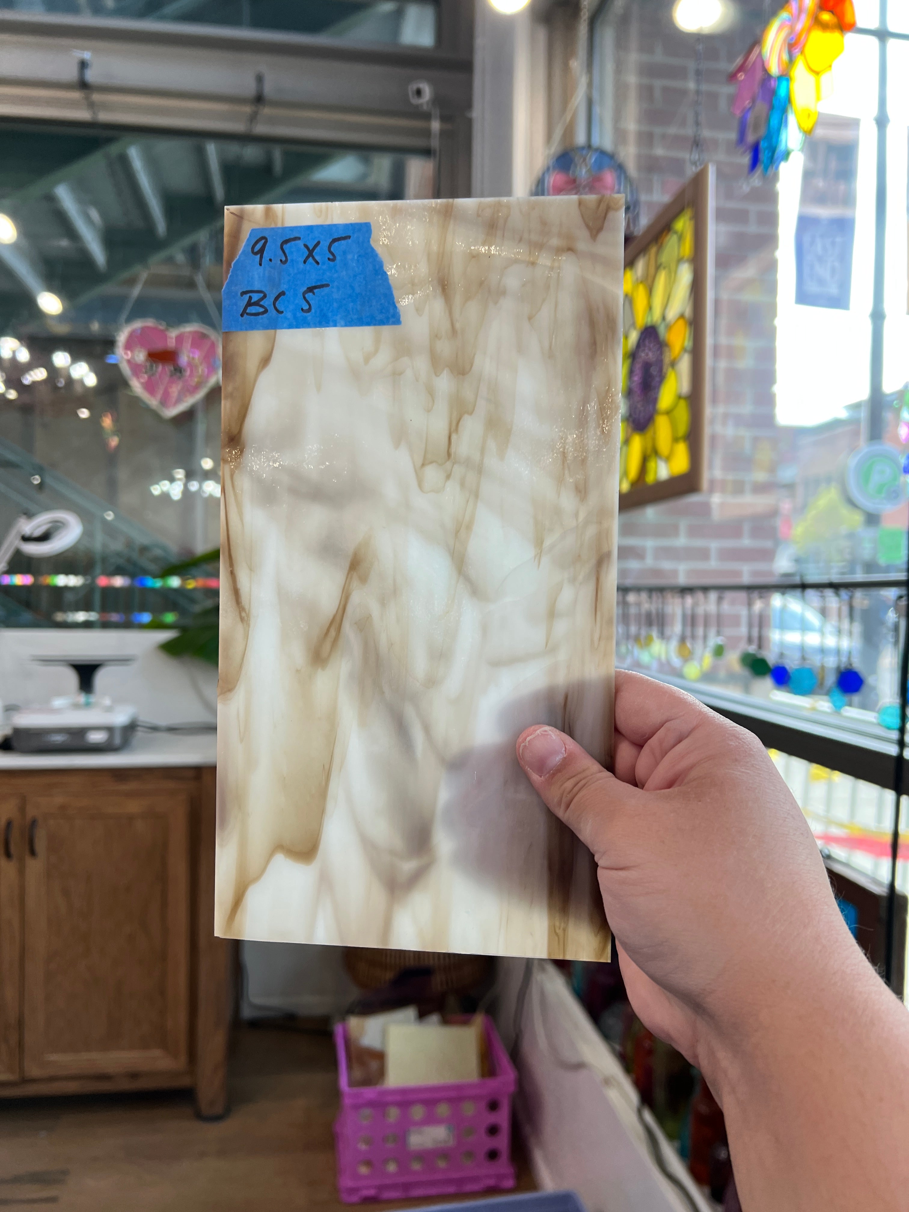 White and Brown Wispy Kokomo Sheet Glass Colorado Glassworks BC05 (9.5x5)