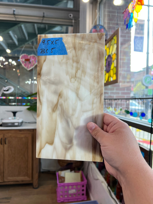 White and Brown Wispy Kokomo Sheet Glass Colorado Glassworks BC05 (9.5x5)
