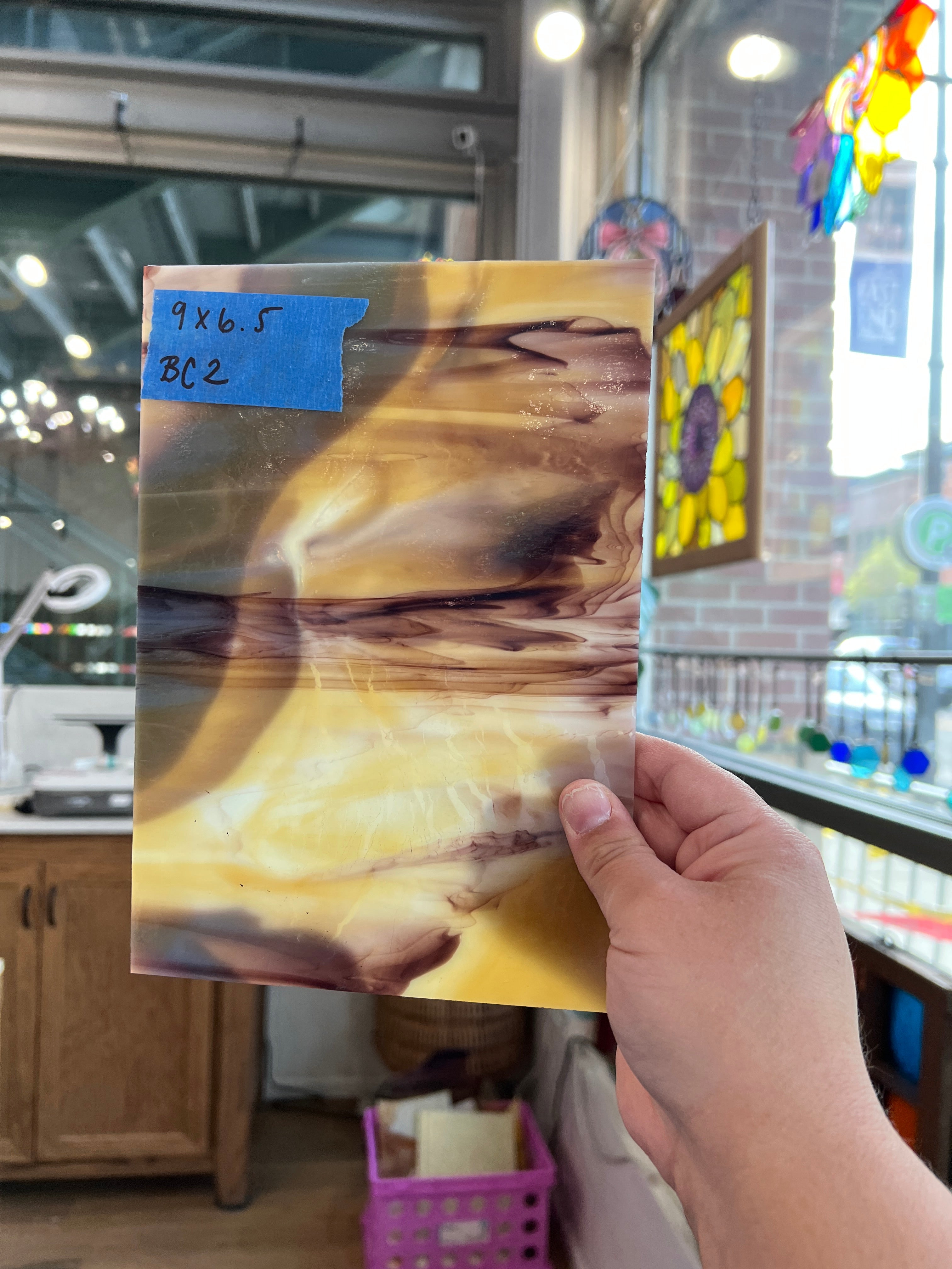 Tan Purple Wispy Kokomo Sheet Glass Kokomo 9x6.5in (KO-89455405)