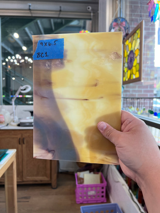 Tan Purple Wispy Kokomo Sheet Glass Kokomo 9x6.5in (KO-89422637)