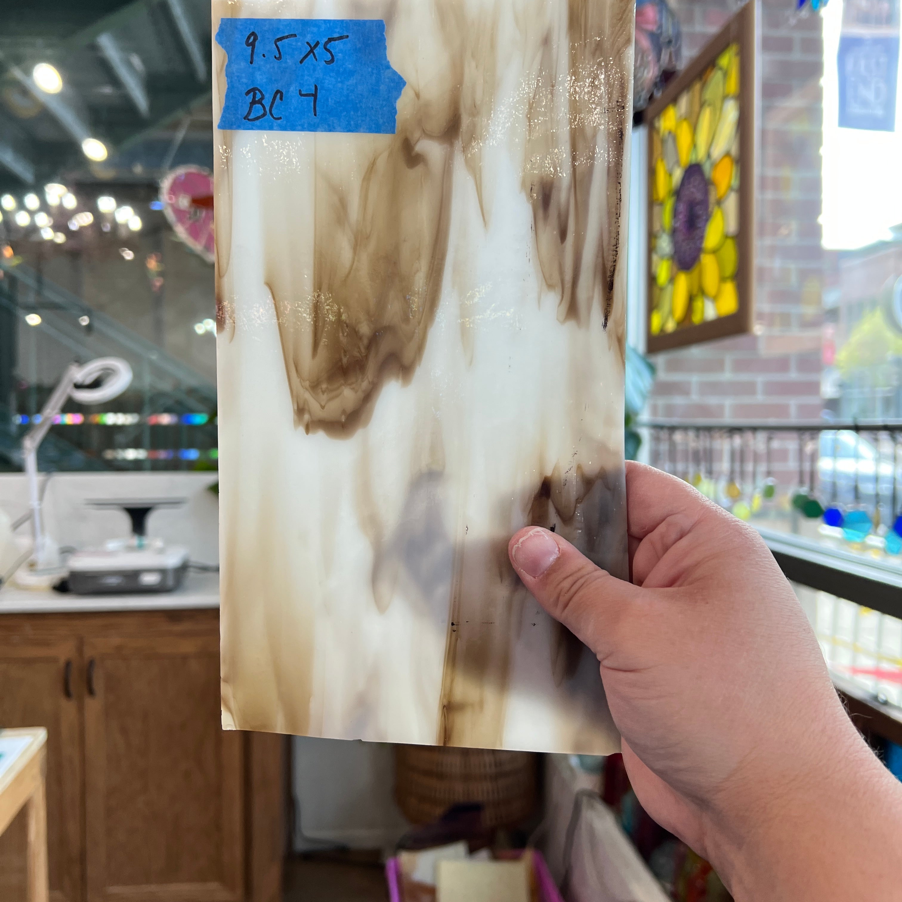 White and Brown Wispy Kokomo Sheet Glass Colorado Glassworks BC04 (9.5x5)