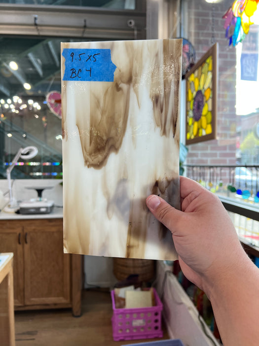 White and Brown Wispy Kokomo Sheet Glass Colorado Glassworks BC04 (9.5x5)