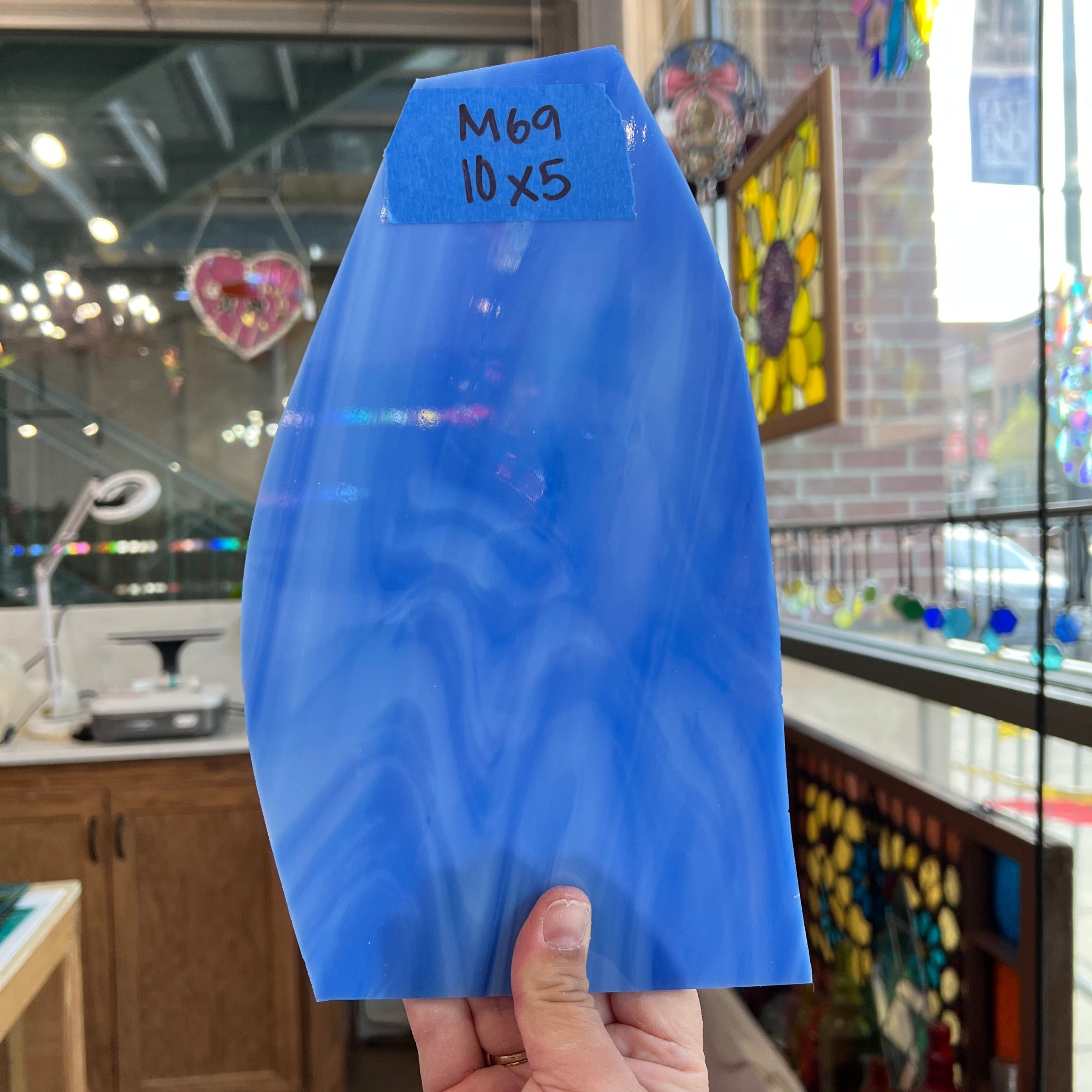 Medium Blue White Wispy Spectrum Sheet Glass Bullseye M69 (10x5in)