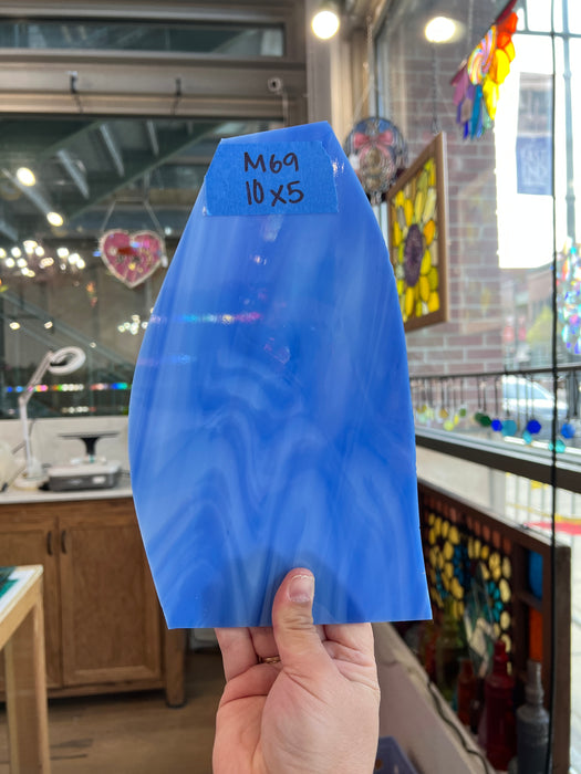 Medium Blue White Wispy Spectrum Sheet Glass Bullseye M69 (10x5in)