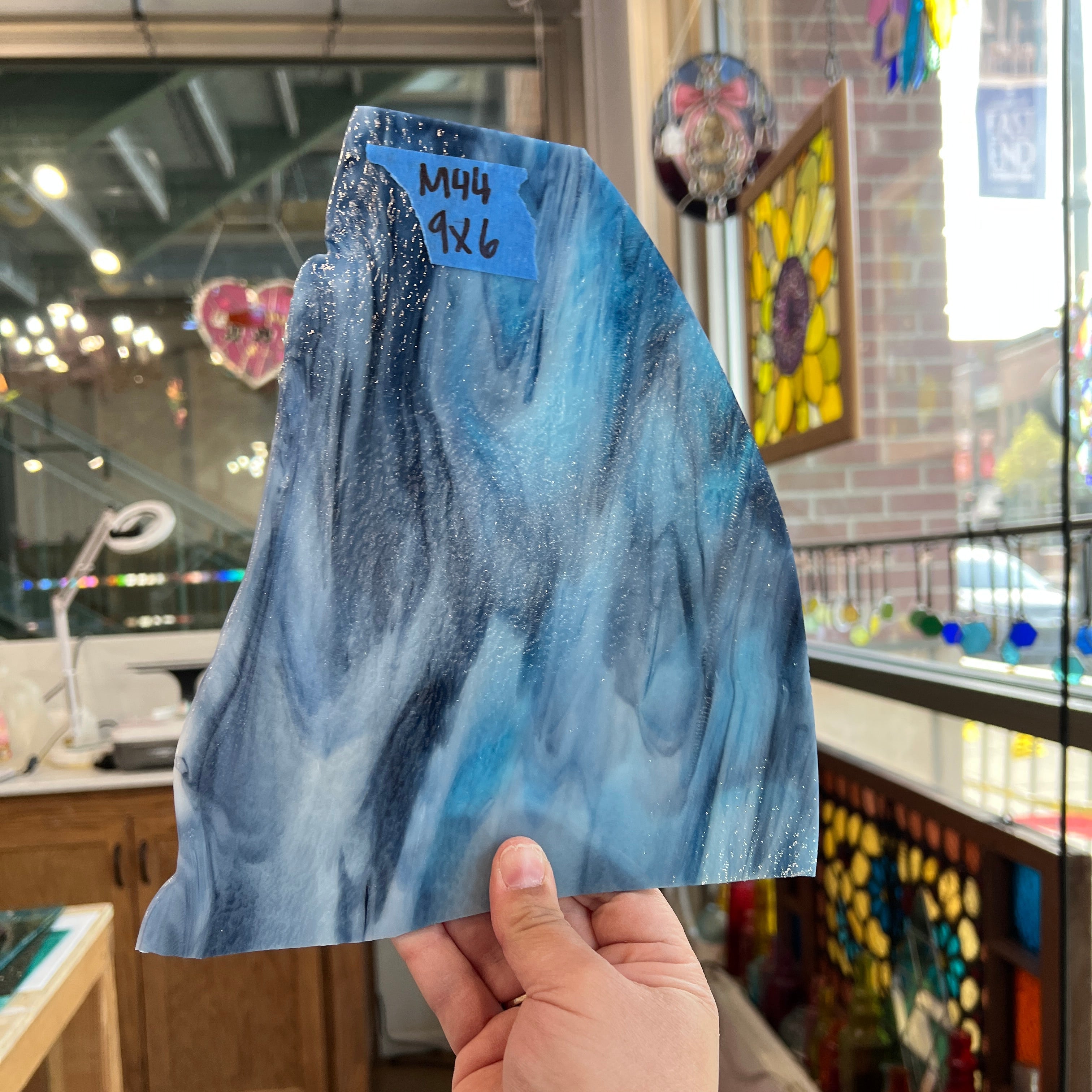 Blue Gray Wispy Bullseye Sheet Glass Bullseye