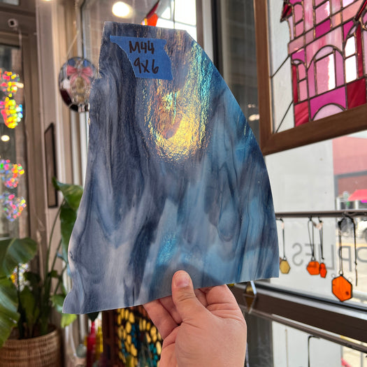 Blue Gray Wispy Bullseye Sheet Glass Bullseye