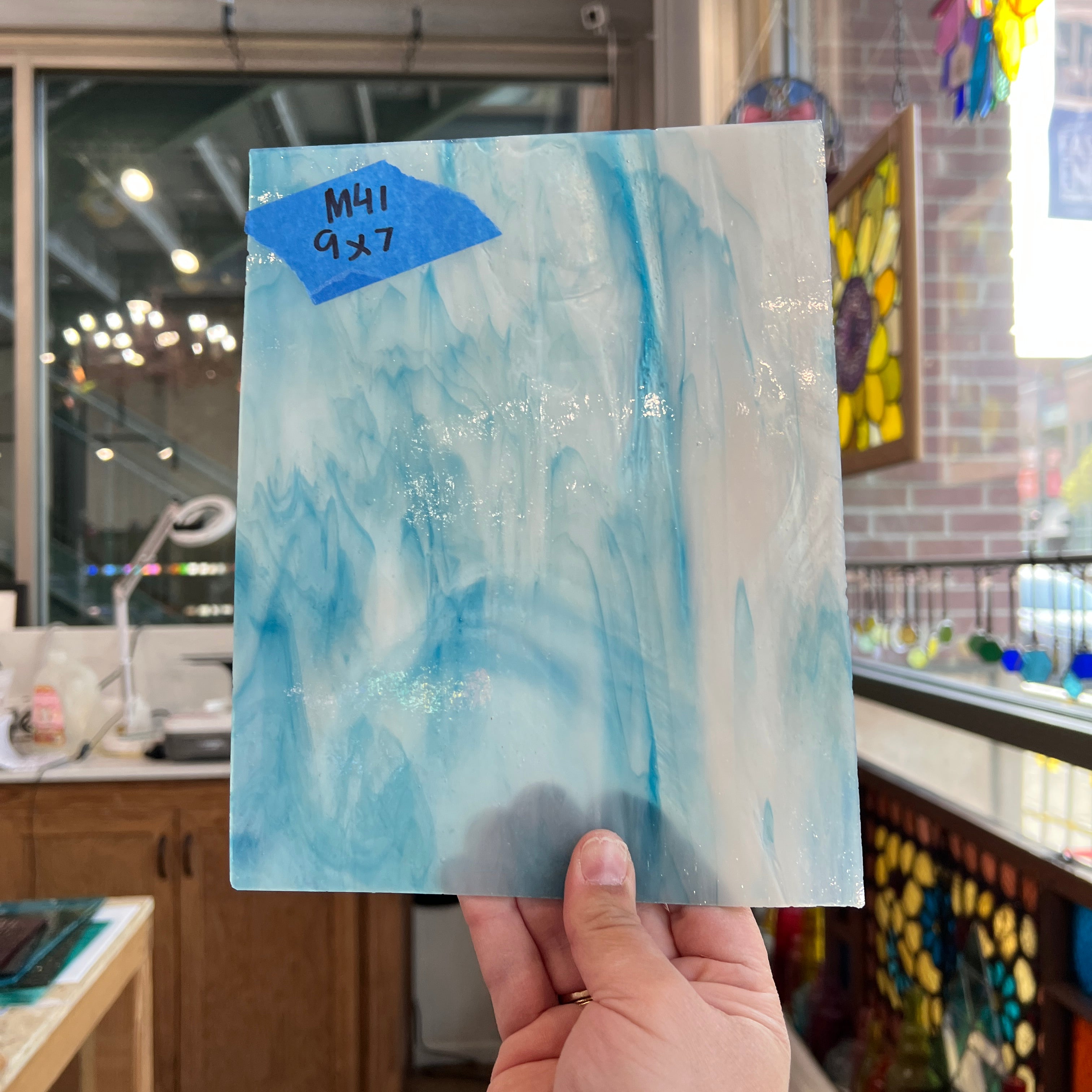 Blue White Wispy Wissmach Sheet Glass Colorado Glassworks