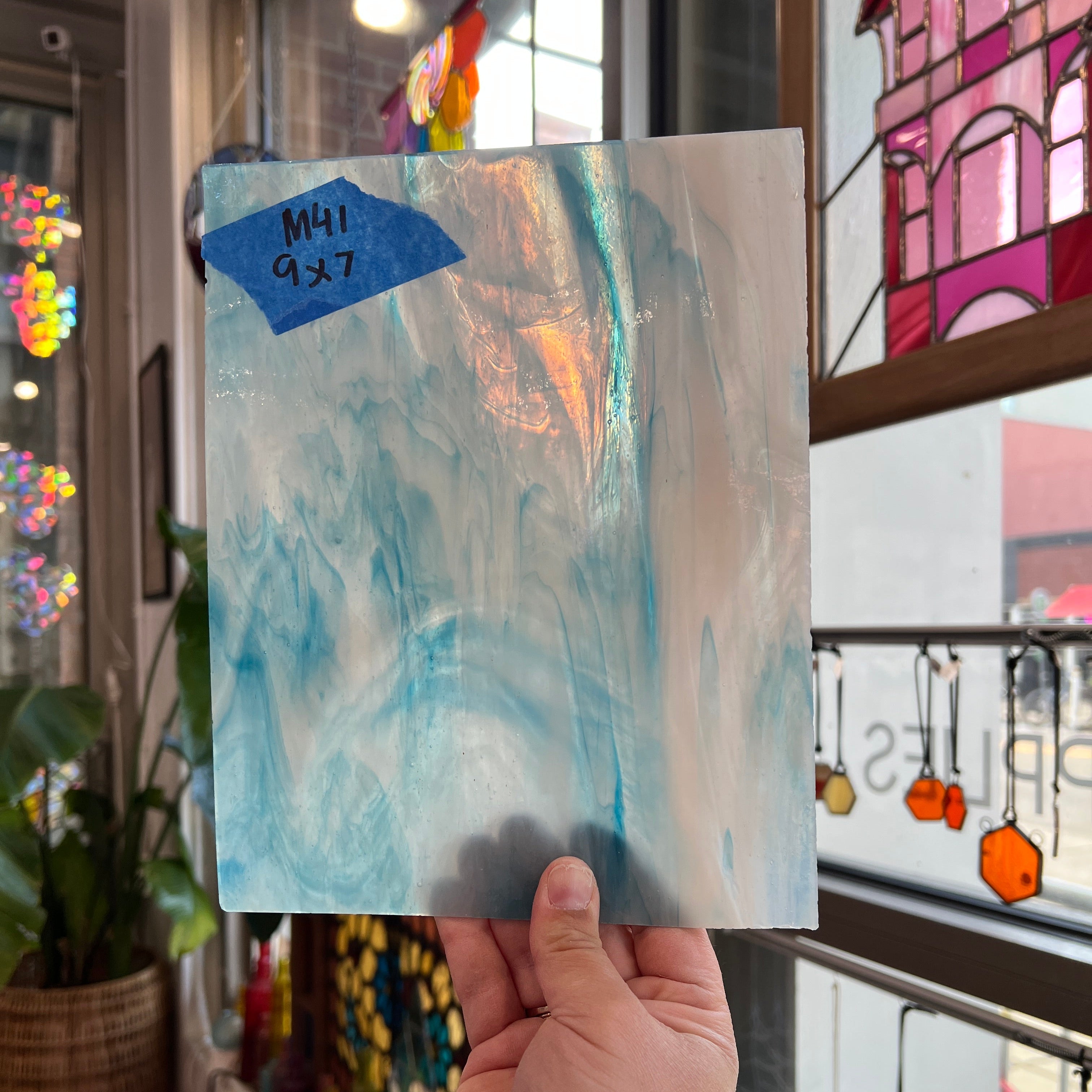 Blue White Wispy Wissmach Sheet Glass Colorado Glassworks