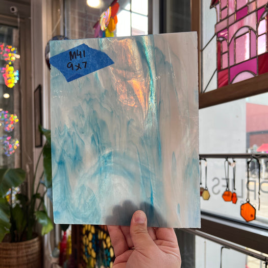 Blue White Wispy Wissmach Sheet Glass Colorado Glassworks