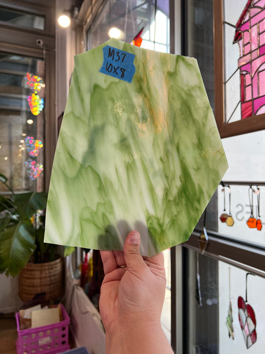 Mixed White Green Wispy Kokomo Sheet Glass Colorado Glassworks