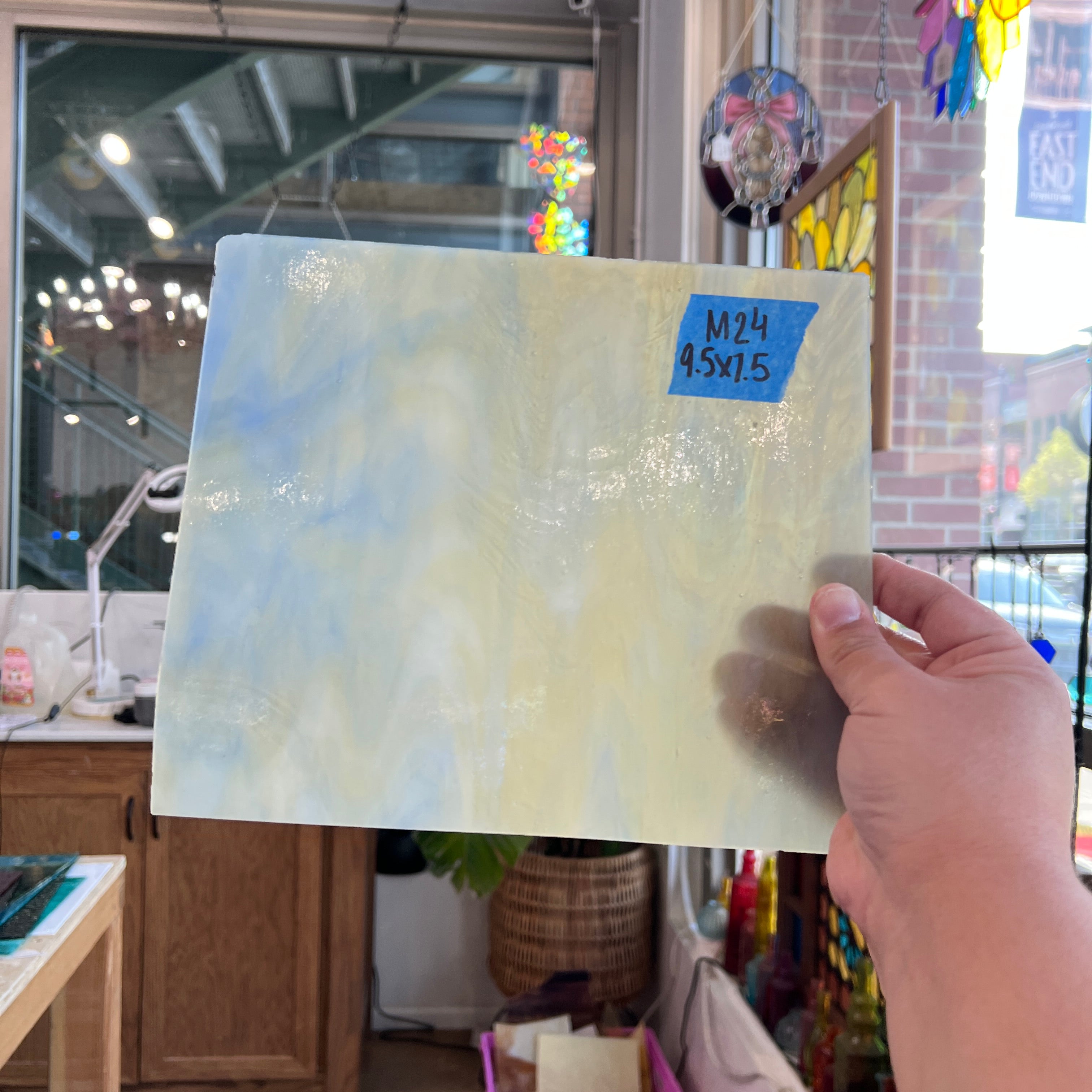 Light Amber Blue Wispy Wissmach Sheet Glass Colorado Glassworks