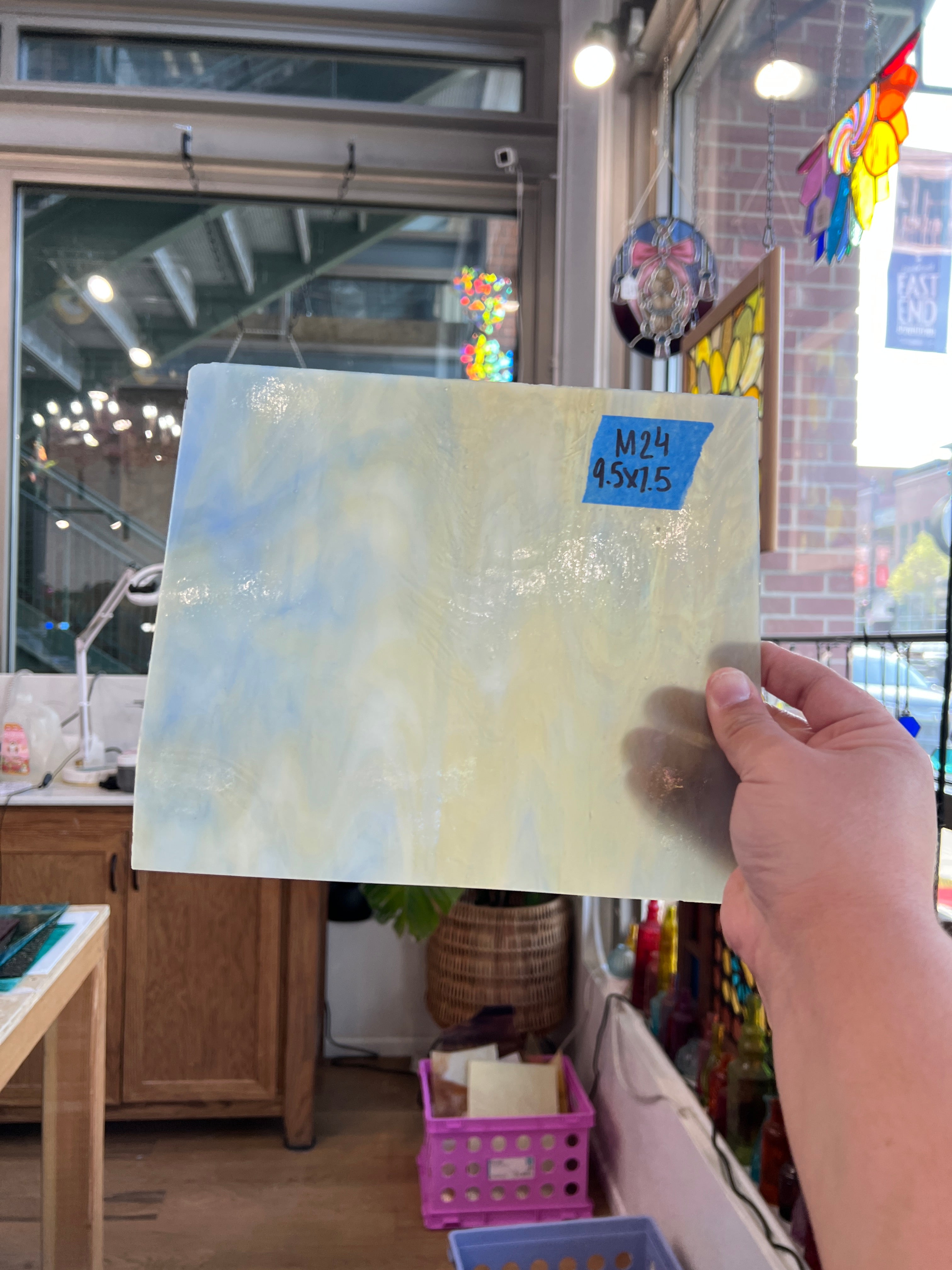 Light Amber Blue Wispy Wissmach Sheet Glass Colorado Glassworks