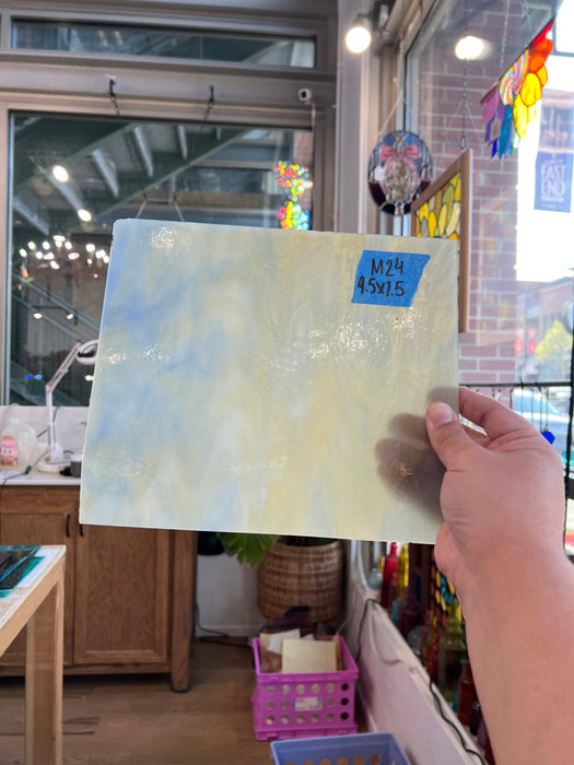 Light Amber Blue Wispy Wissmach Sheet Glass Colorado Glassworks