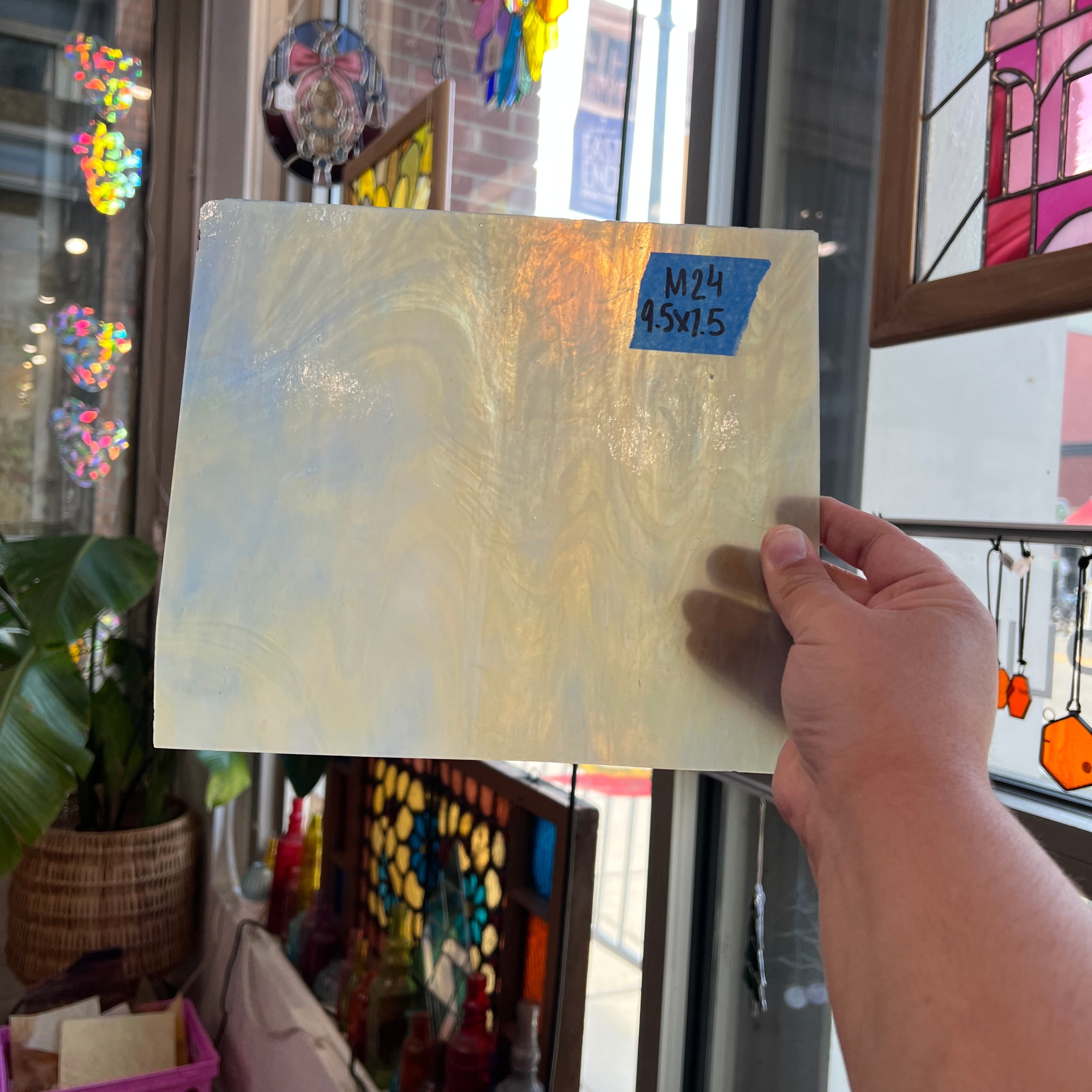 Light Amber Blue Wispy Wissmach Sheet Glass Colorado Glassworks