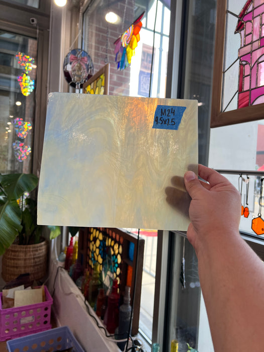 Light Amber Blue Wispy Wissmach Sheet Glass Colorado Glassworks