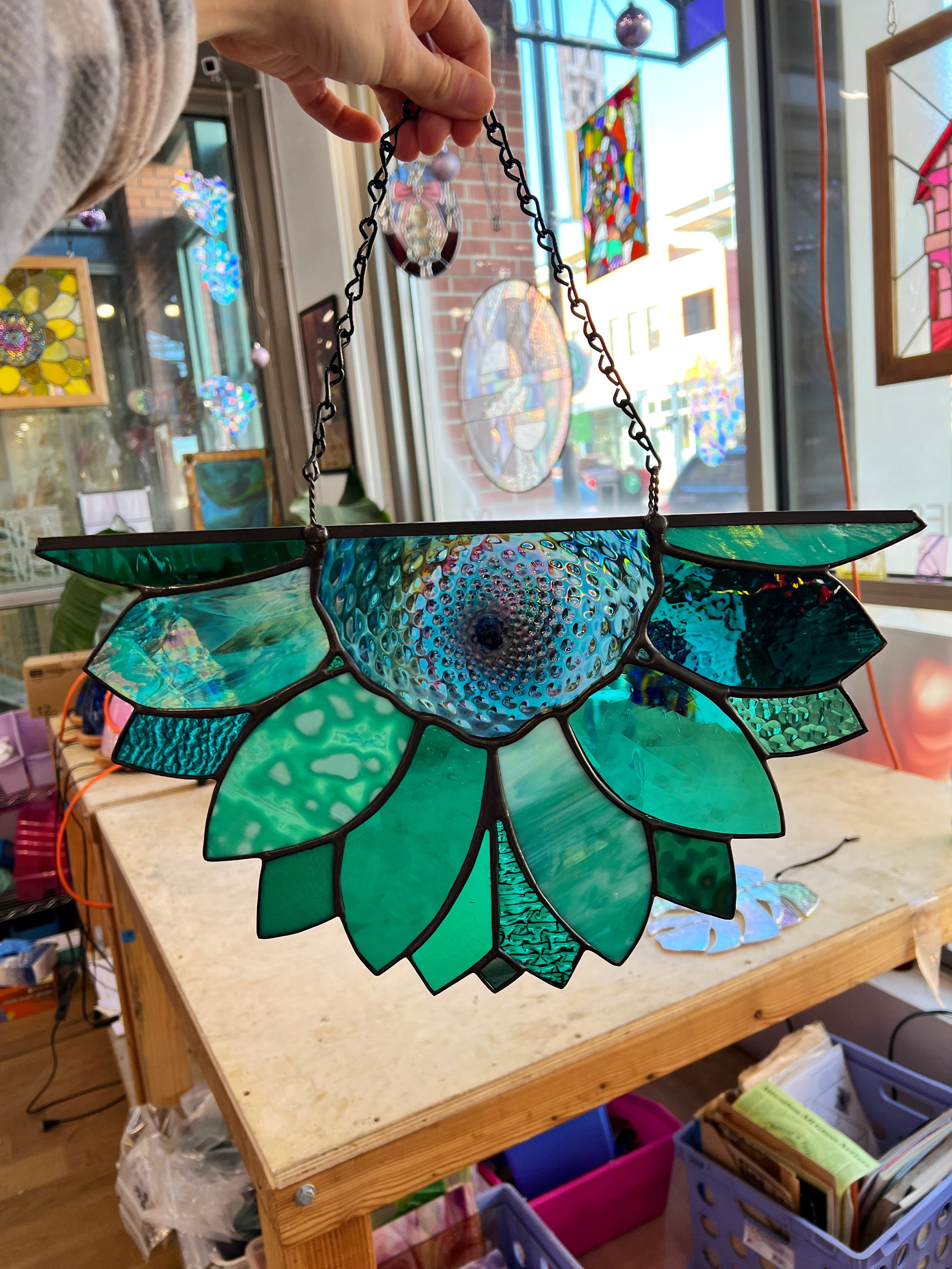 Teal Iridescent Sunflower Finished Pieces Colorado Glassworks