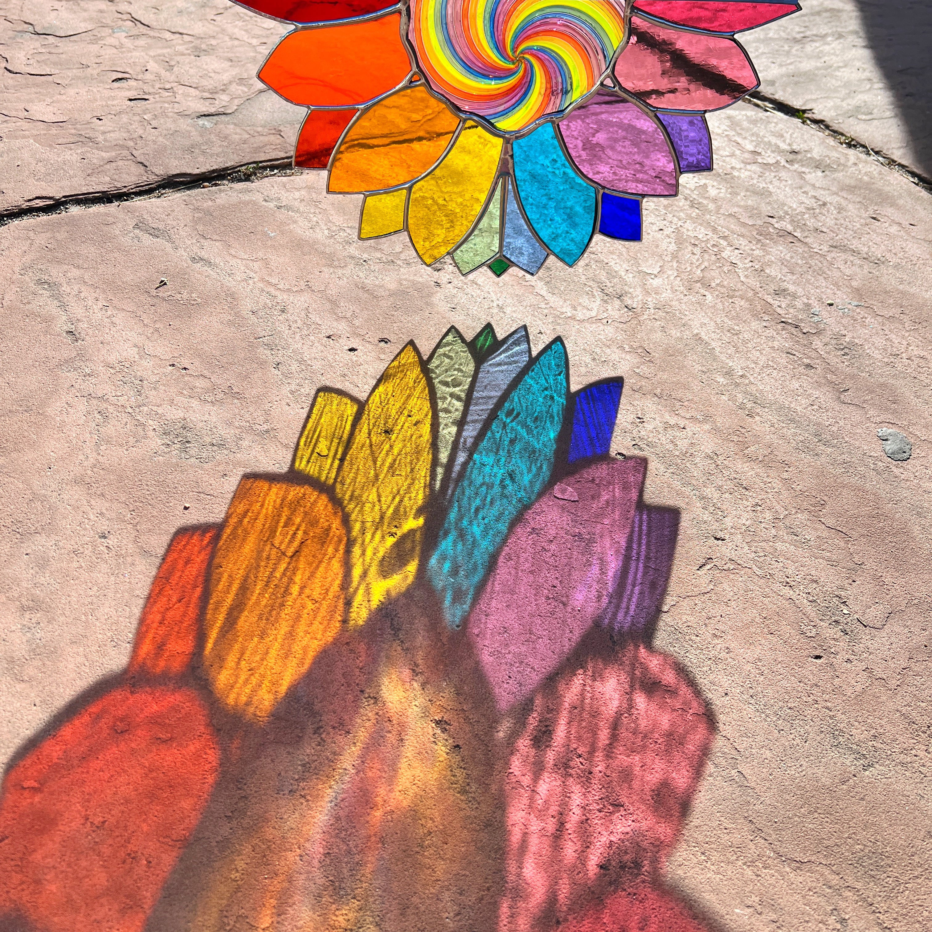 Large Rainbow Iridescent Antique Sunflower Finished Pieces Colorado Glassworks