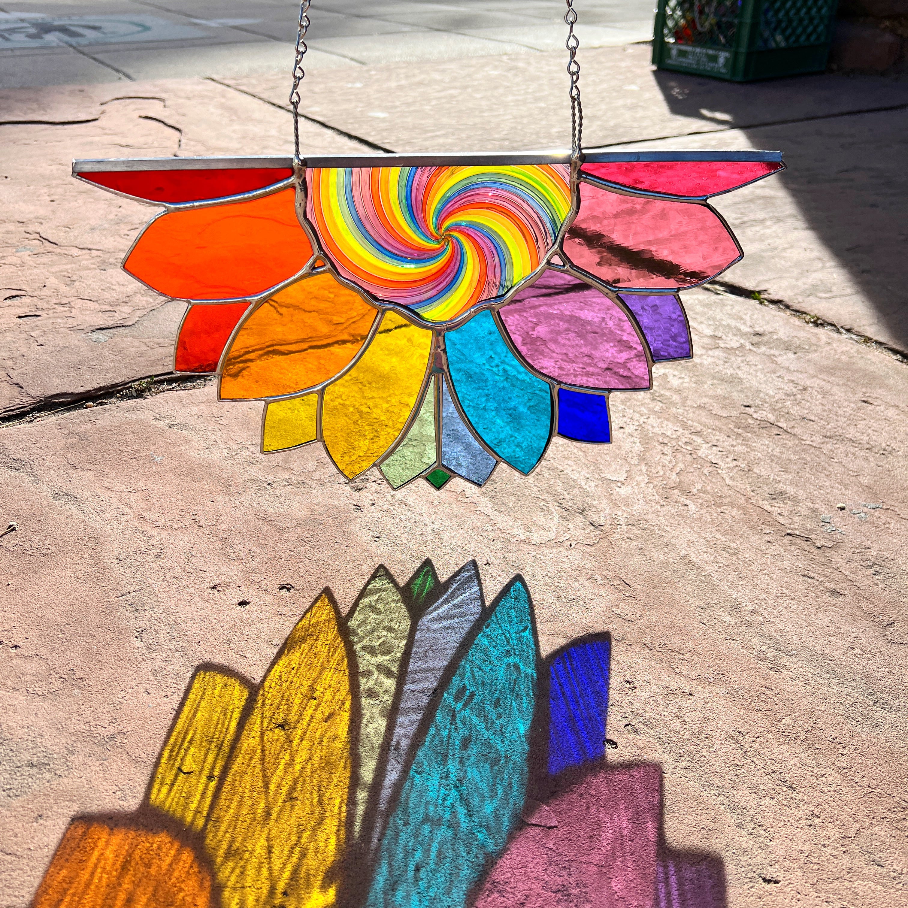 Large Rainbow Iridescent Antique Sunflower Finished Pieces Colorado Glassworks