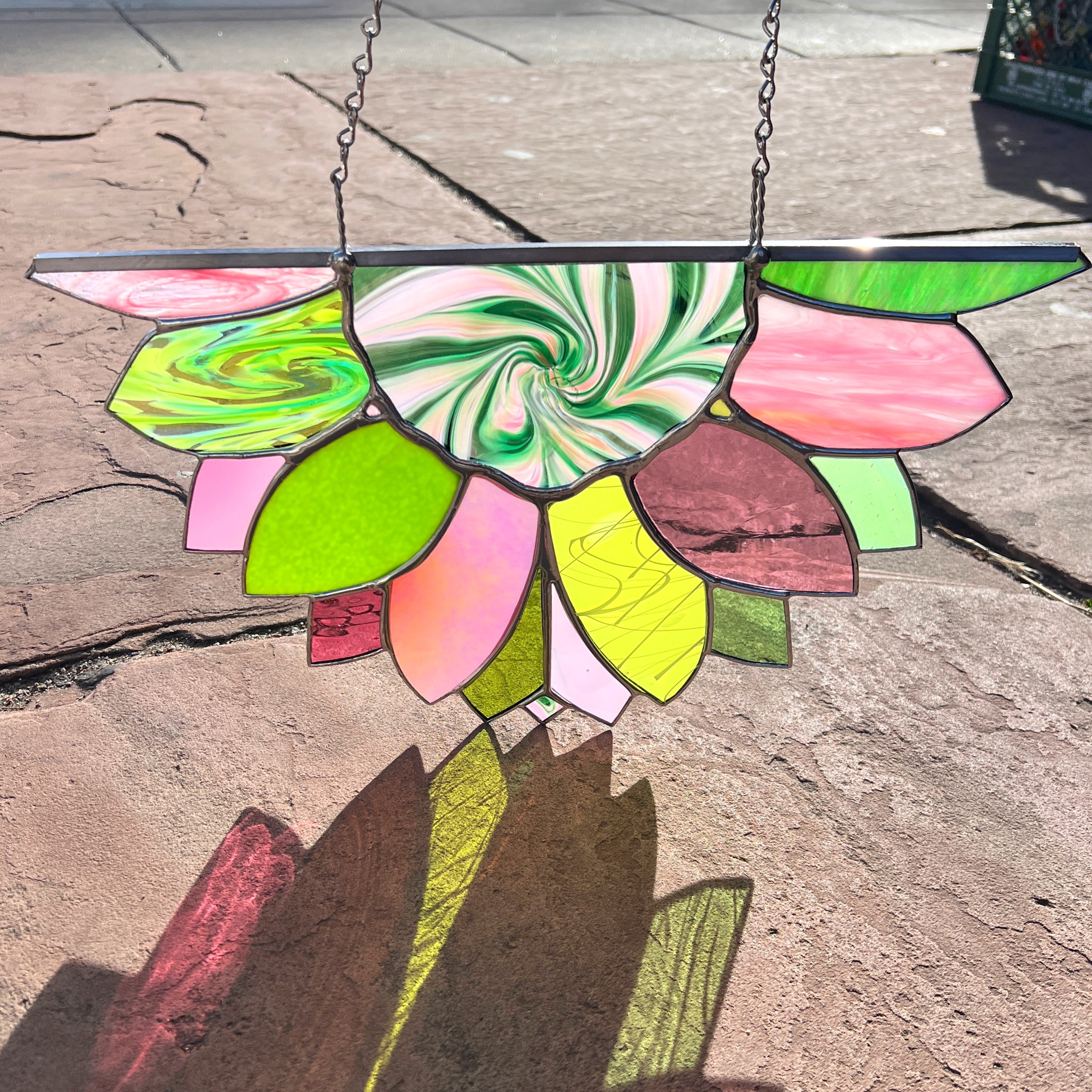 Large Pink Green Sunflower Finished Pieces Colorado Glassworks