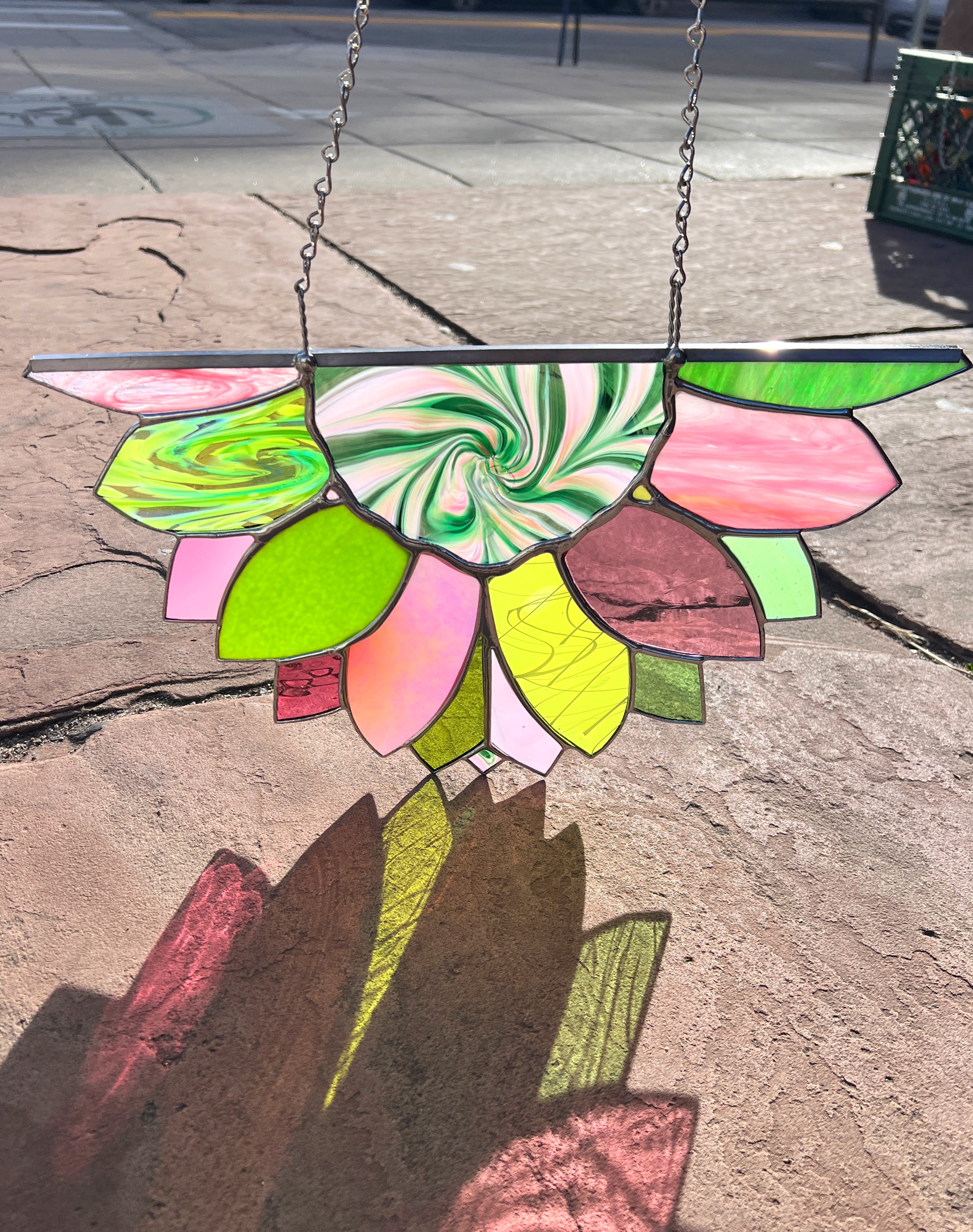 Large Pink Green Sunflower Finished Pieces Colorado Glassworks