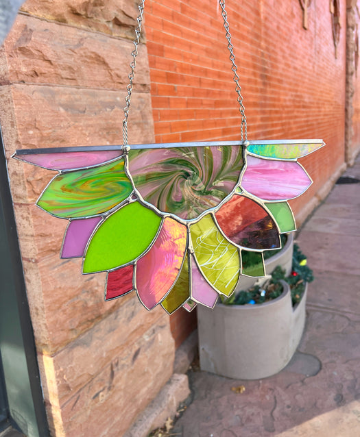 Large Pink Green Sunflower Finished Pieces Colorado Glassworks