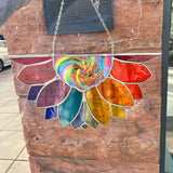 Large Rainbow Iridescent Antique Sunflower Finished Pieces Colorado Glassworks