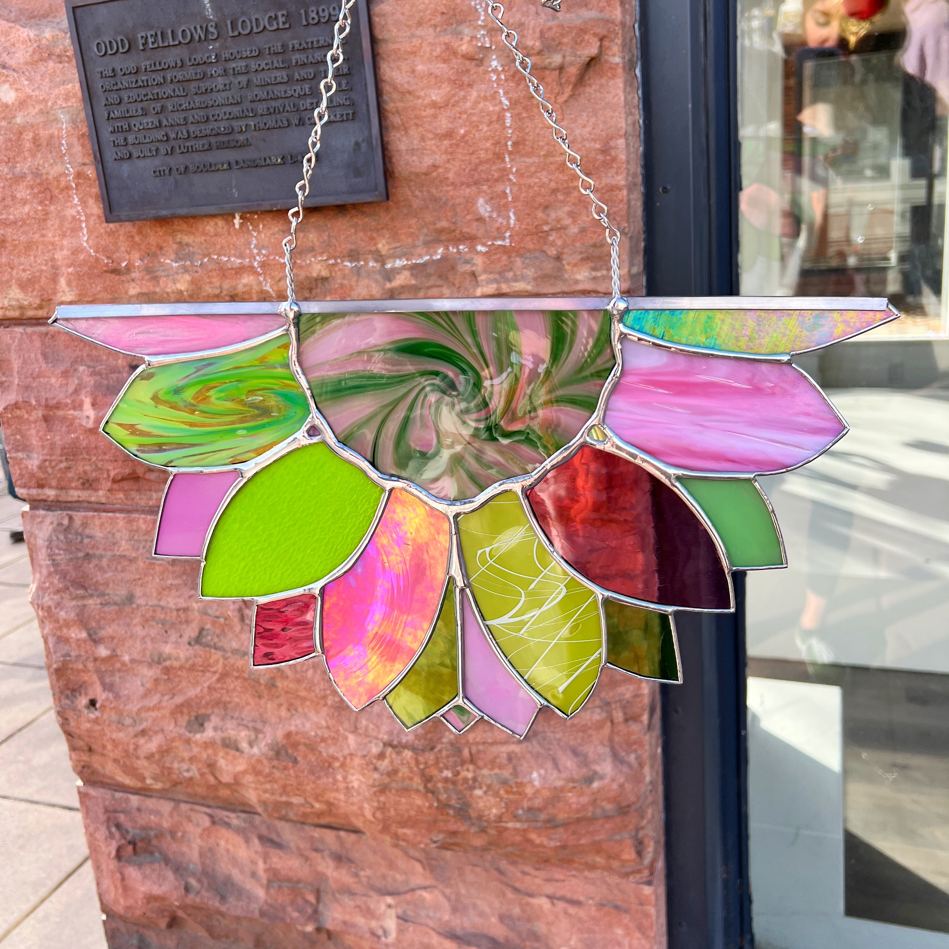 Large Pink Green Sunflower Finished Pieces Colorado Glassworks