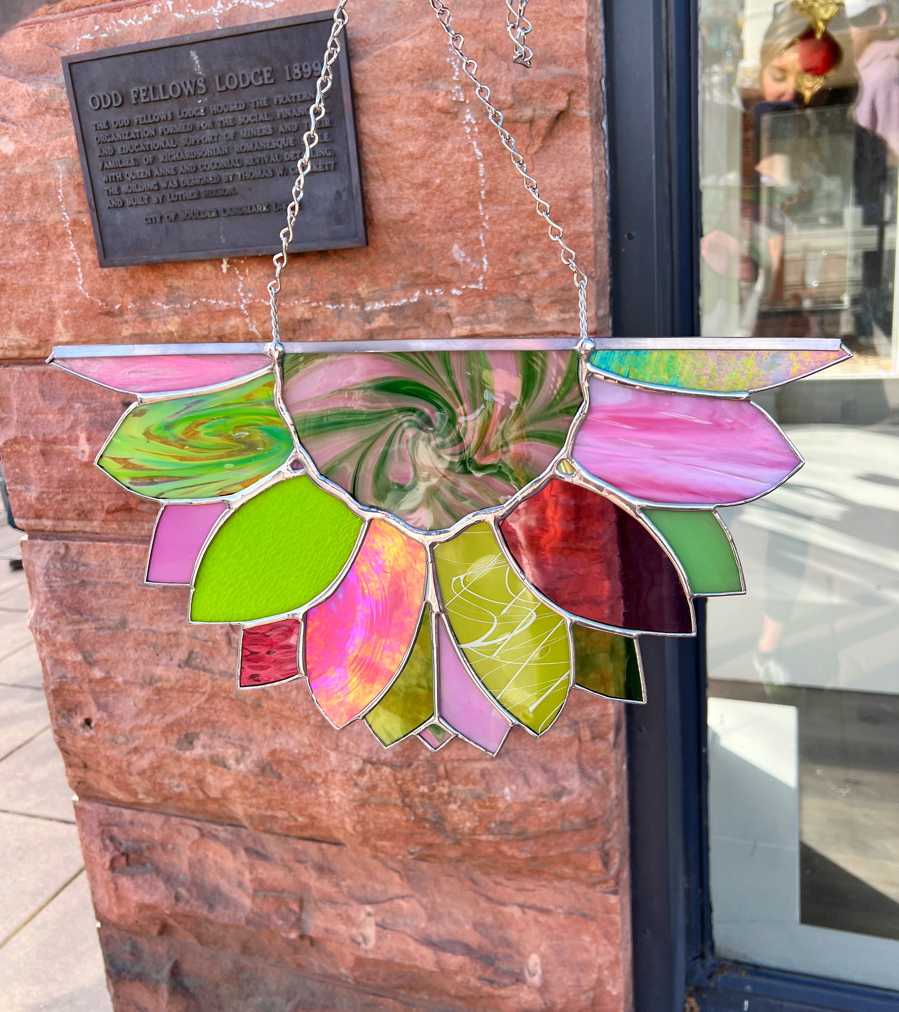 Large Pink Green Sunflower Finished Pieces Colorado Glassworks