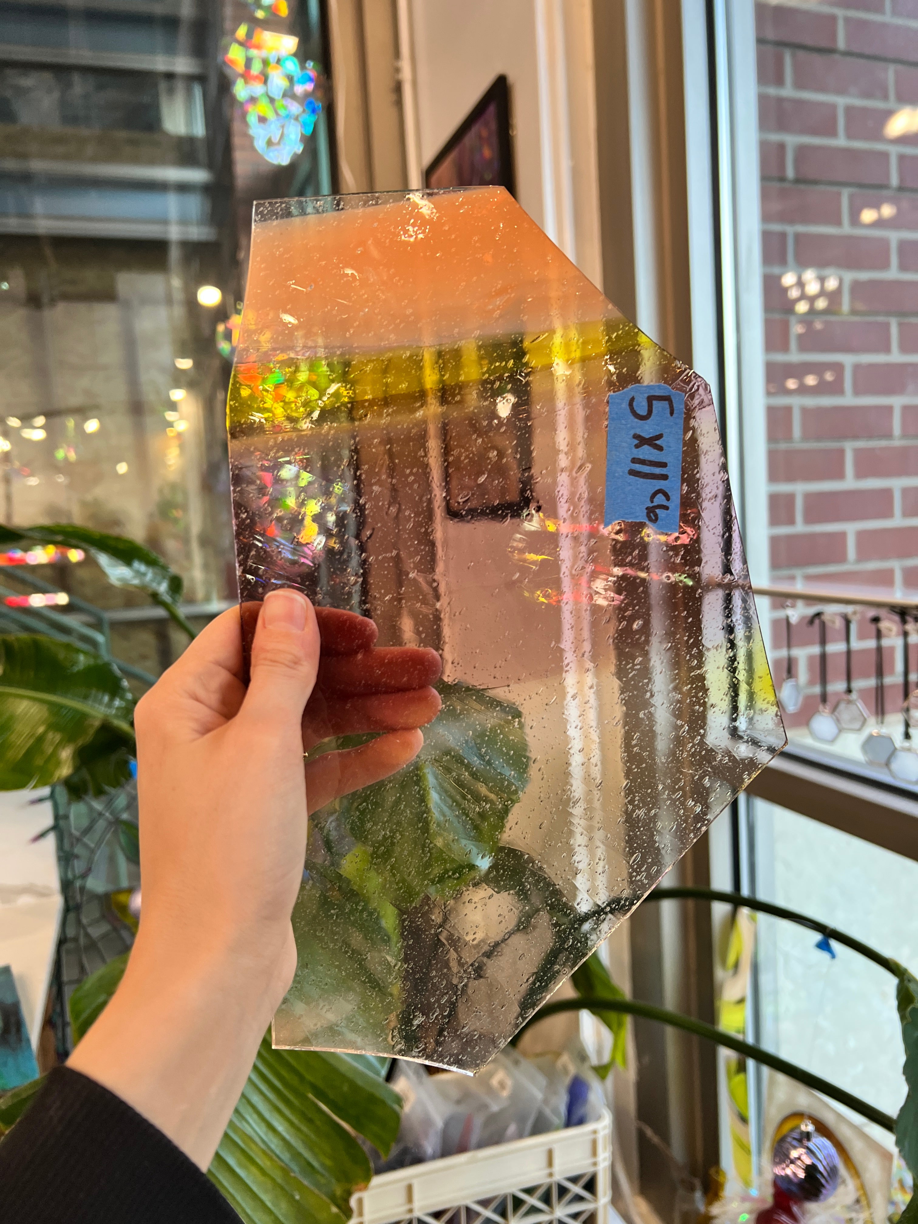 Multicolor Vintage Mouth Blown AC Fischer Sheet Glass Colorado Glassworks C6 (5x11in)