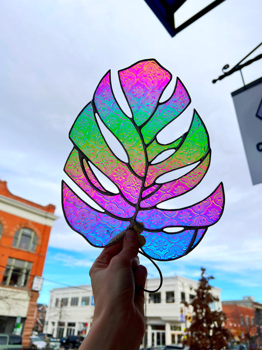 Rainbow Lace Monstera 5 Finished Pieces Colorado Glassworks