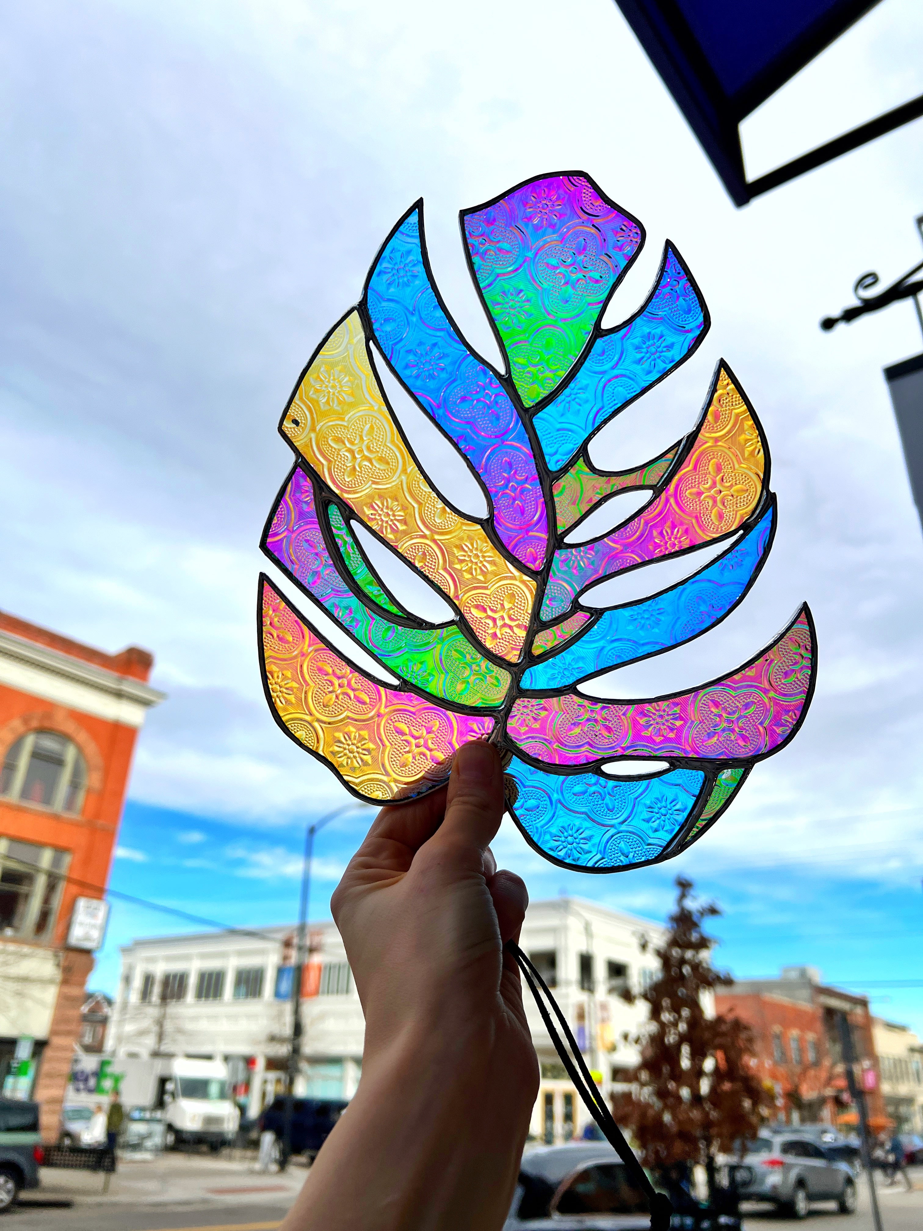 Rainbow Lace Monstera 3 Finished Pieces Colorado Glassworks