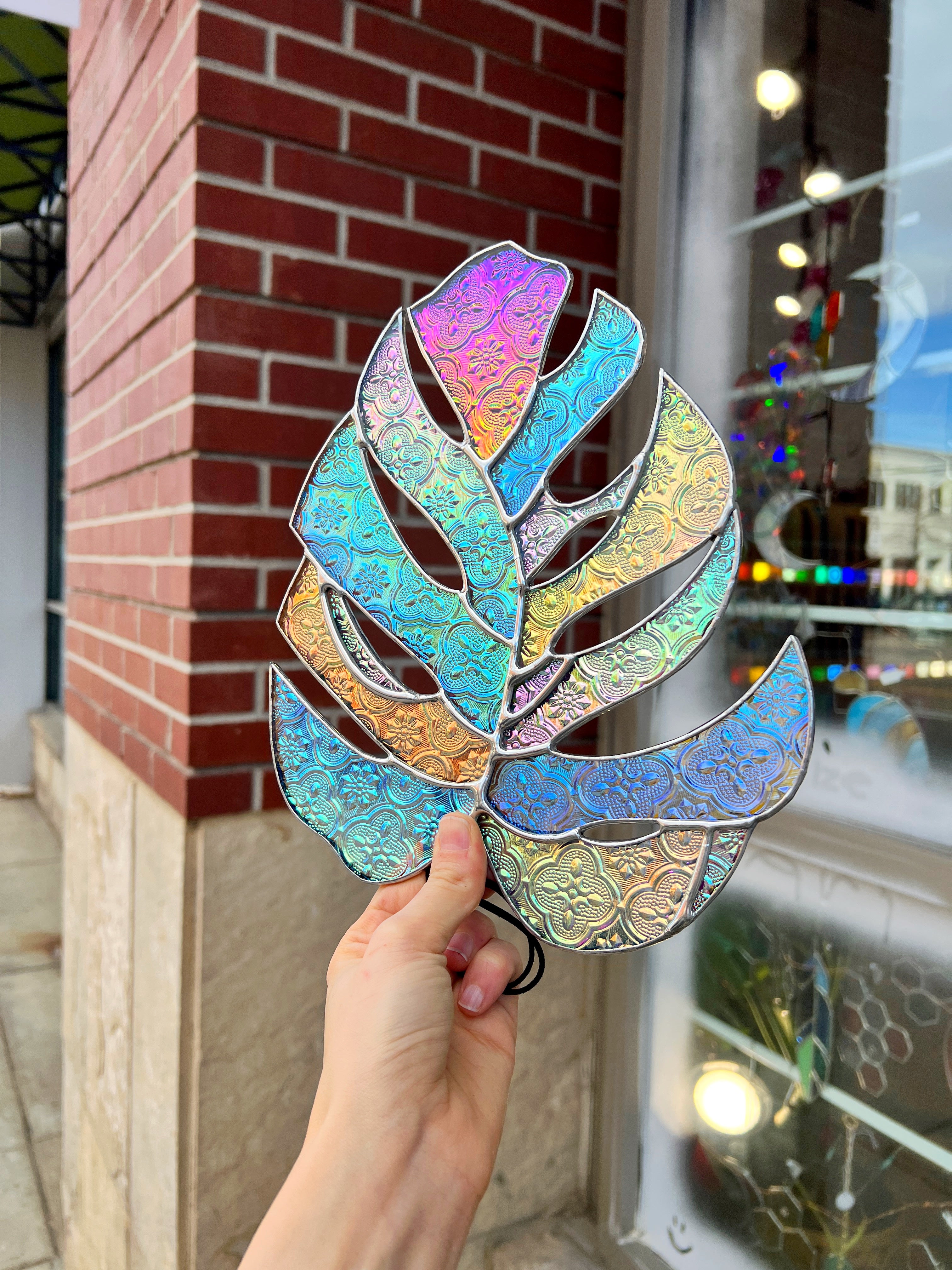 Rainbow Lace Monstera 2 Finished Pieces Colorado Glassworks