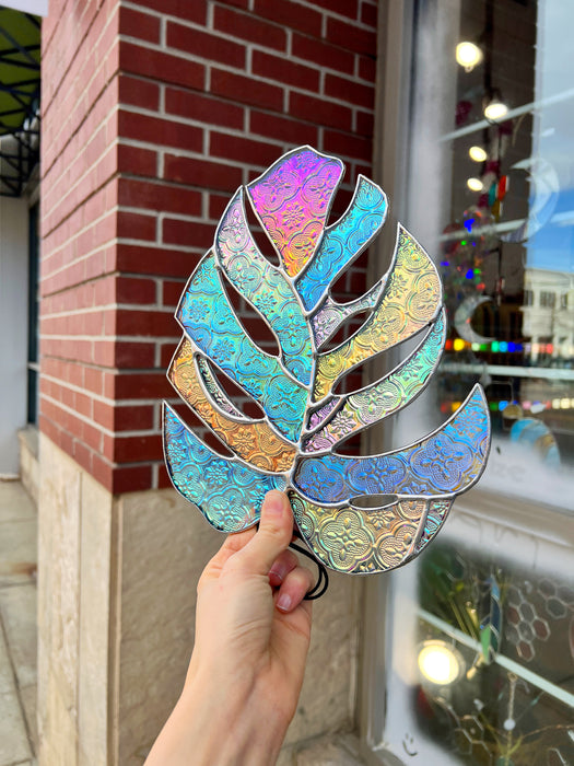 Rainbow Lace Monstera 2 Finished Pieces Colorado Glassworks