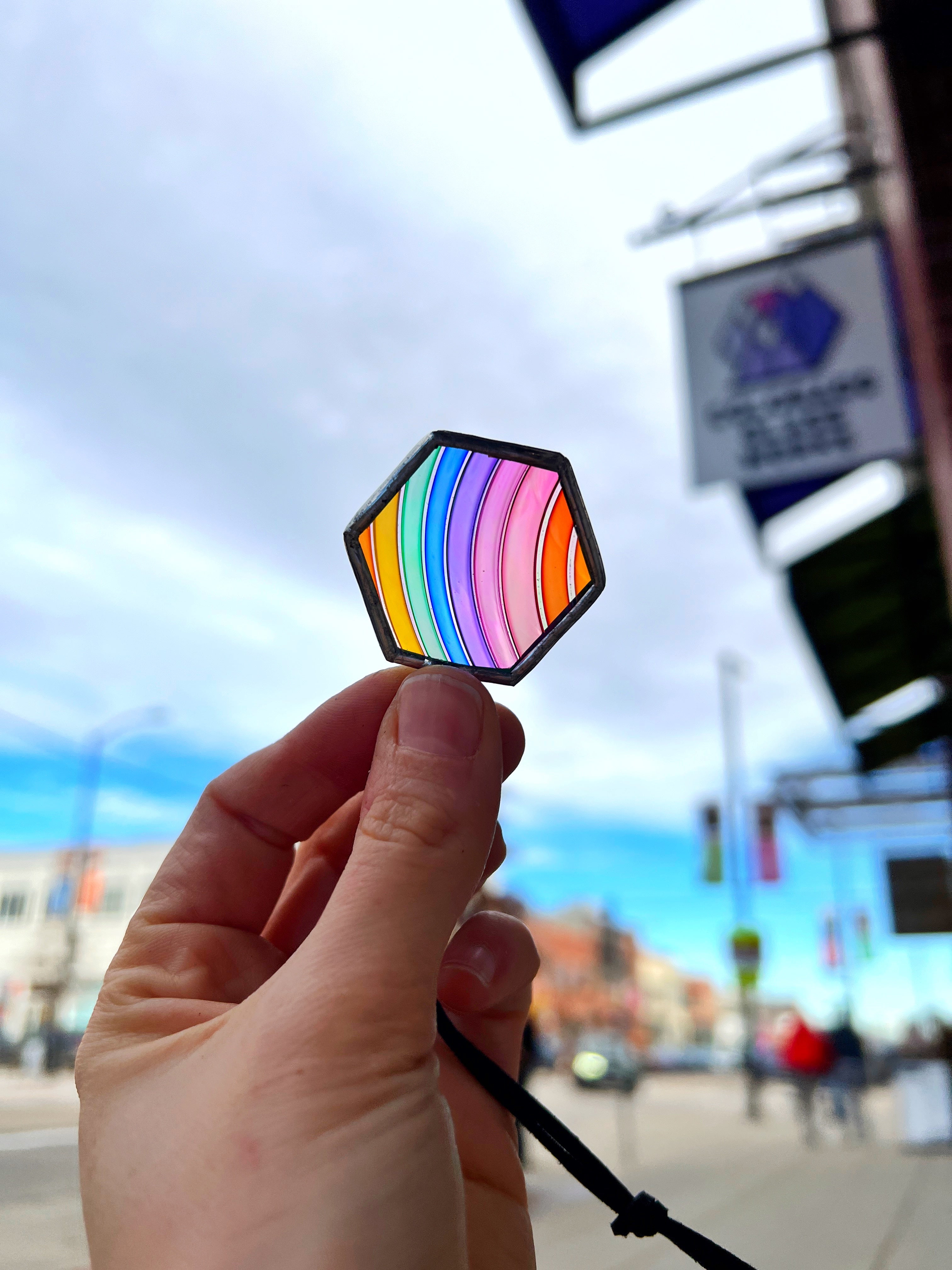 Rainbow Rondel Honeycomb Charms Finished Pieces Colorado Glassworks Charm 1