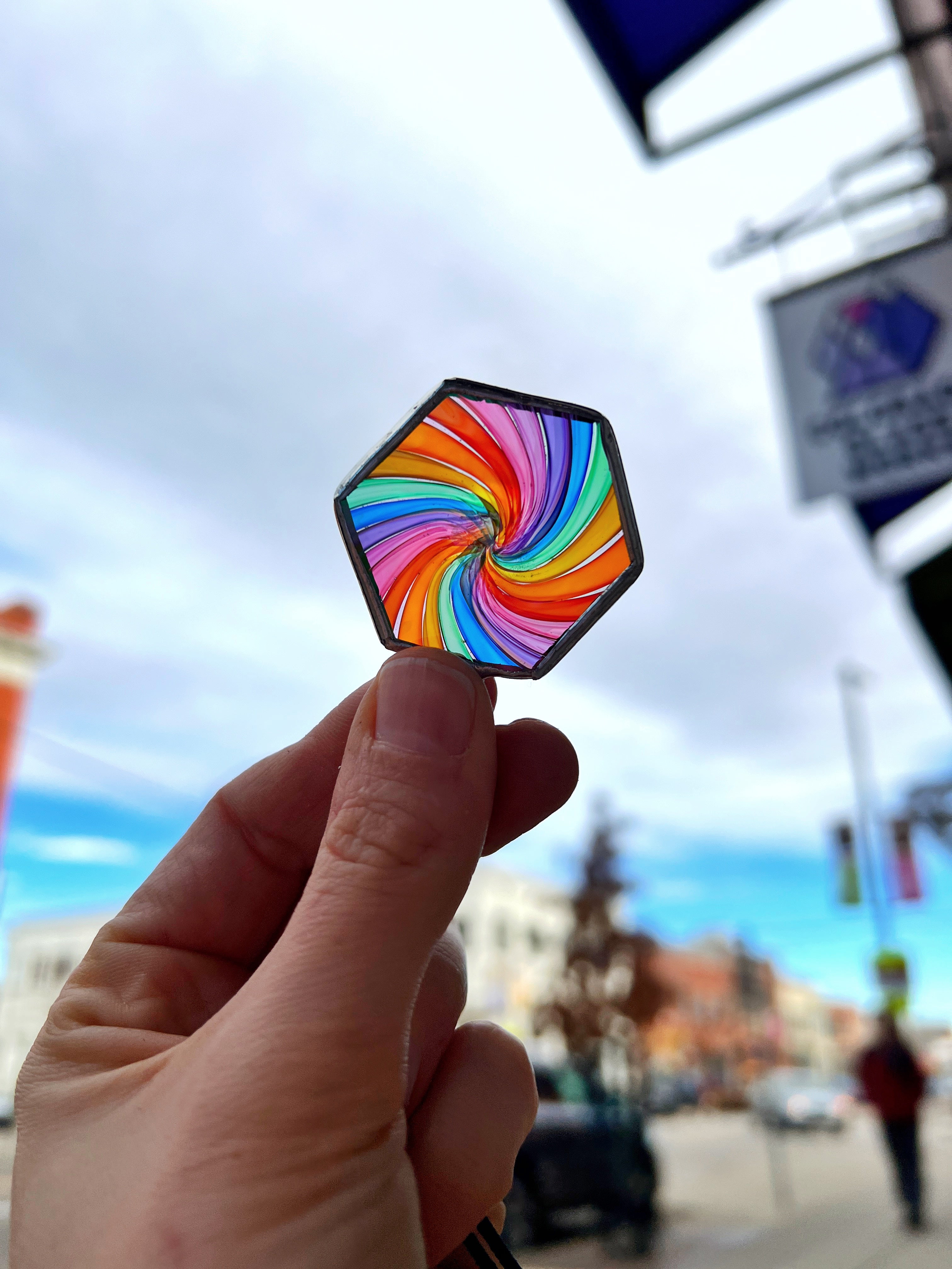 Rainbow Rondel Honeycomb Charms Finished Pieces Colorado Glassworks Charm 15