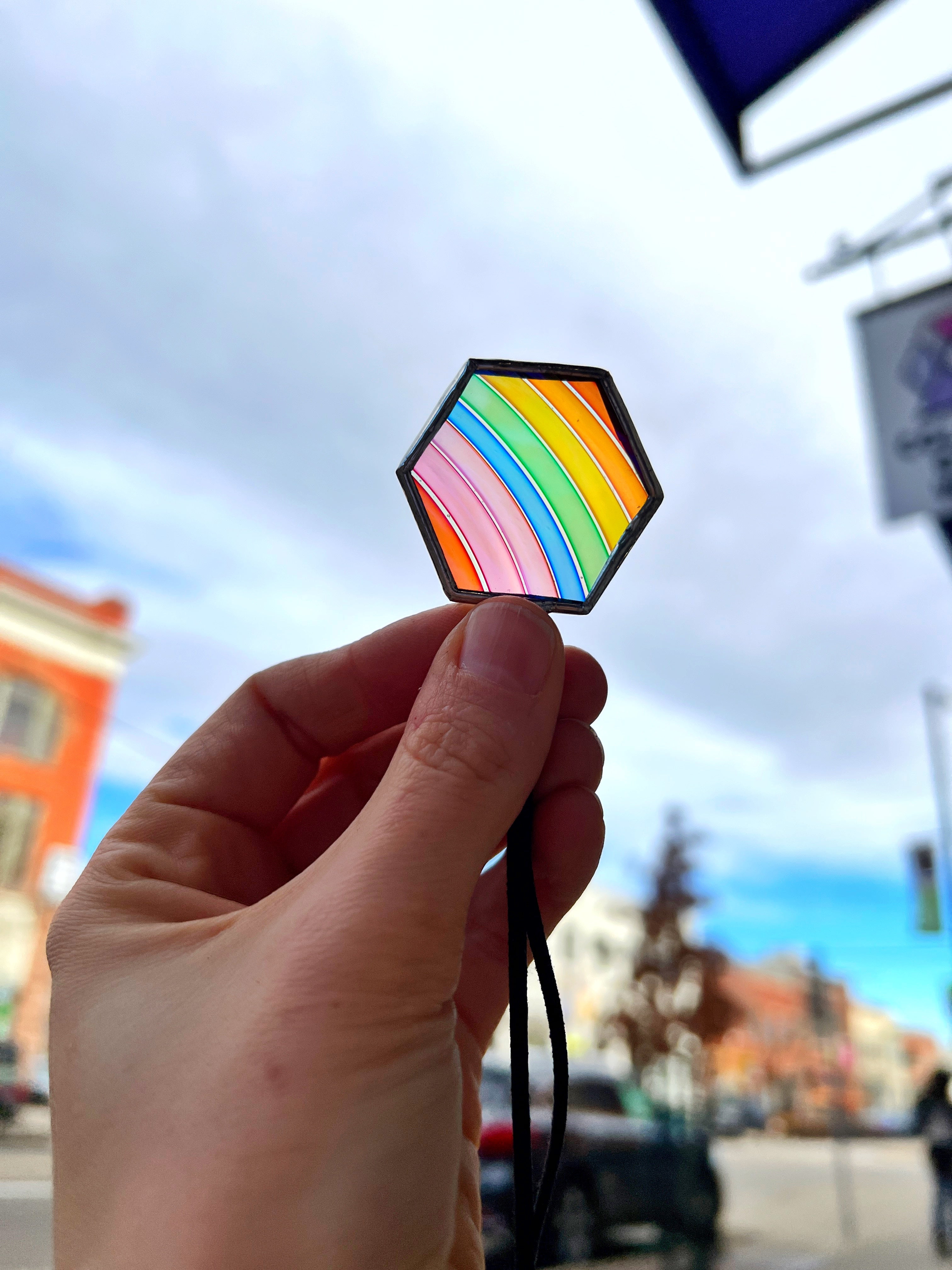 Rainbow Rondel Honeycomb Charms Finished Pieces Colorado Glassworks Charm 5