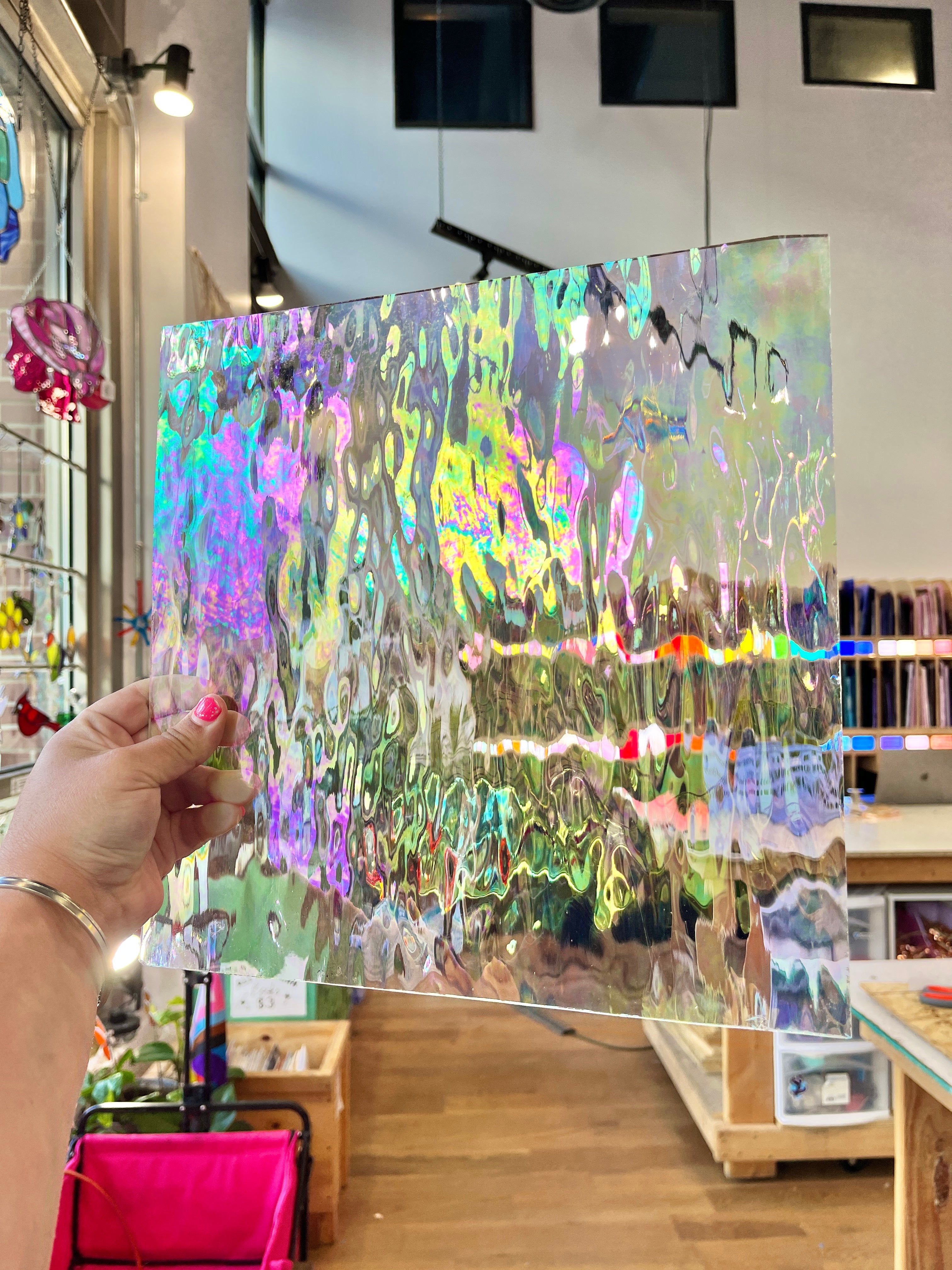 Vintage Clear Iridescent Waterglass Spectrum (S) Sheet Glass Colorado Glass Works