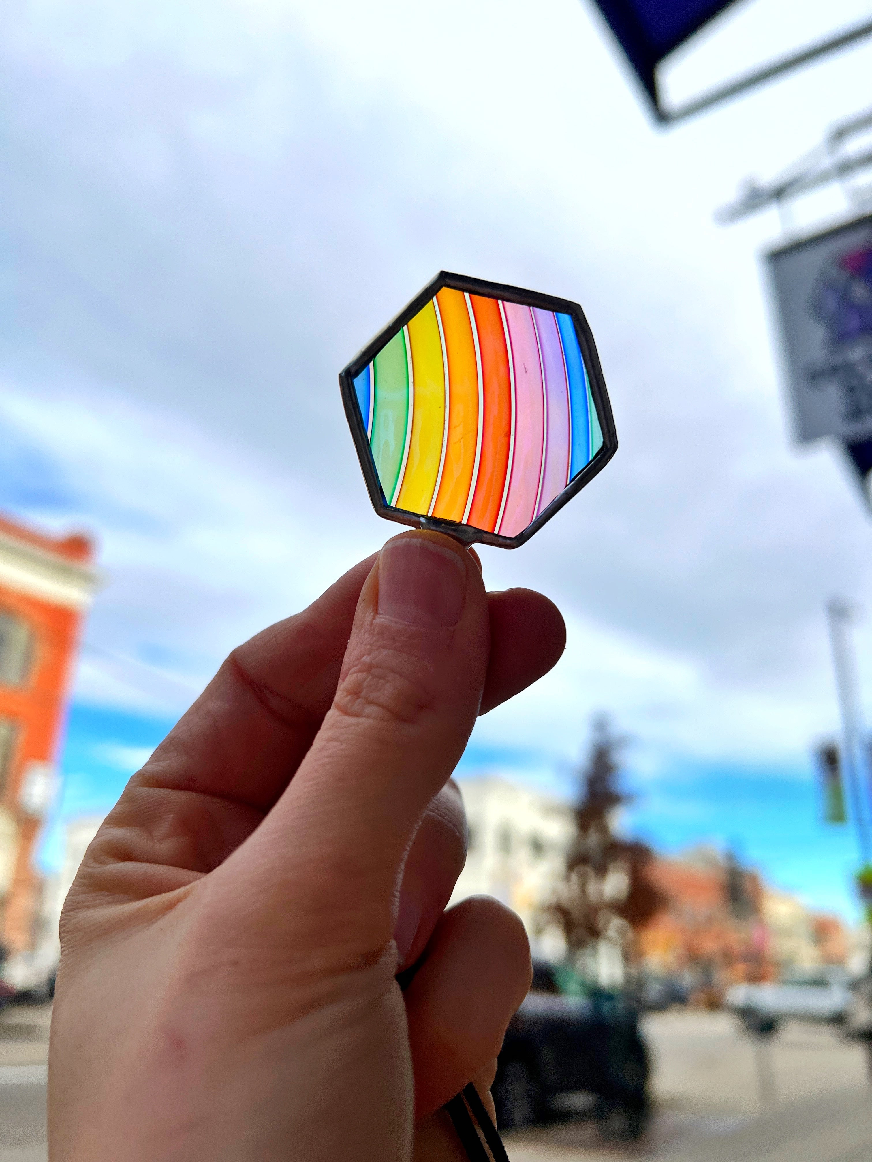 Rainbow Rondel Honeycomb Charms Finished Pieces Colorado Glassworks Charm 6